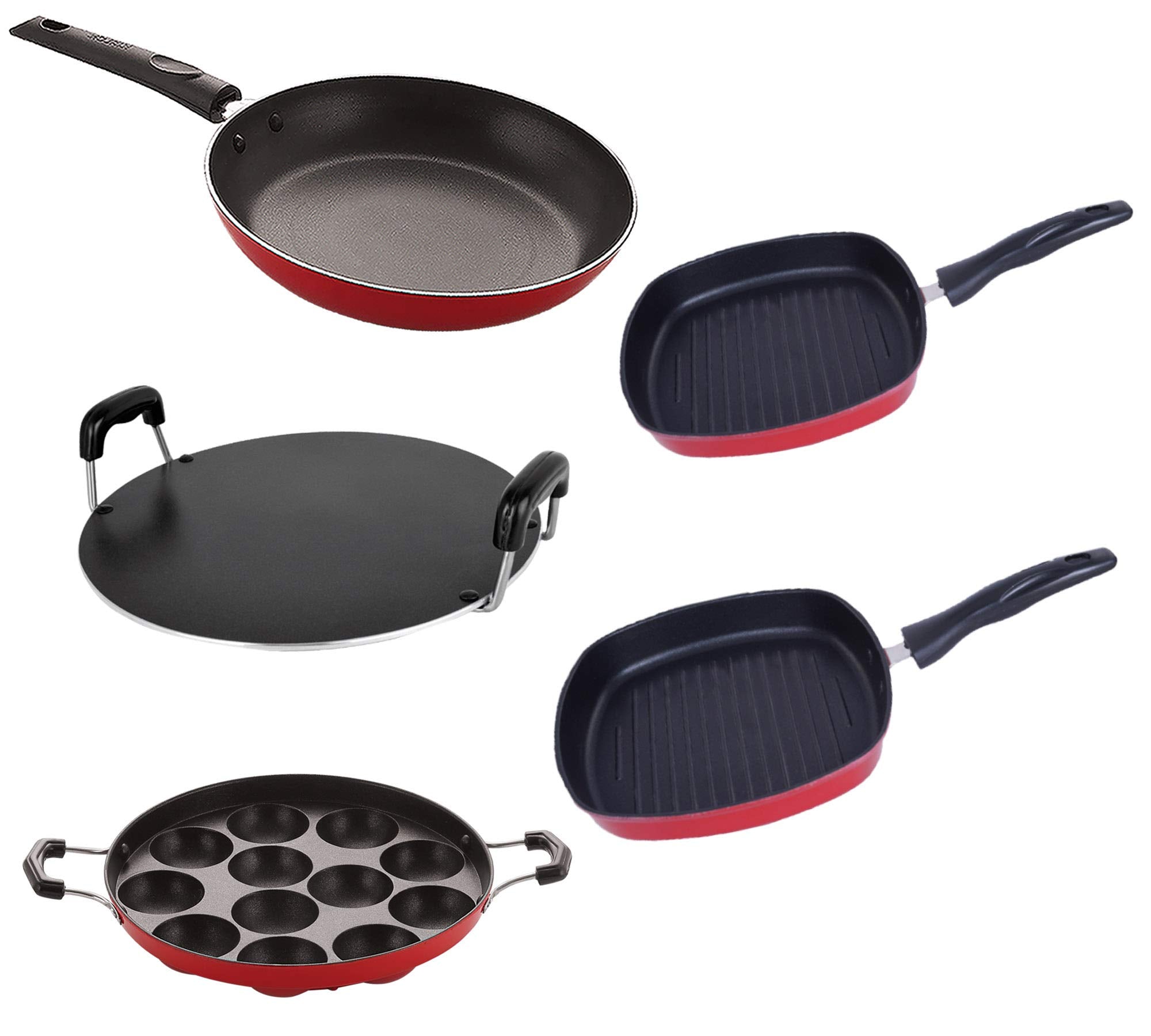 Nirlon Non Stick Cookware Pots & Pan Combo Set Of5 Pieces With Bakelite Handle (Ap12_Gp22.5_Gp24_Rt_Tp24)
