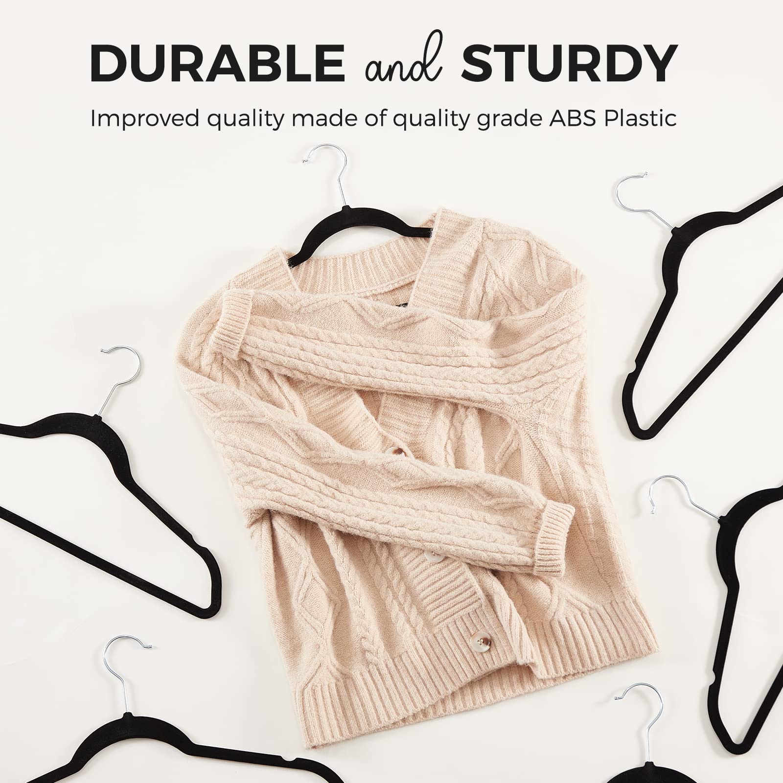 HOUSE DAY Premium Velvet Hangers 50 Pack  Non-Slip Flocked Felt Hangers  Sturdy Clothes Hangers Heavy Duty Coat Hangers & Suit Hangers  Durable Slim Black Hangers for Closet Space Saving