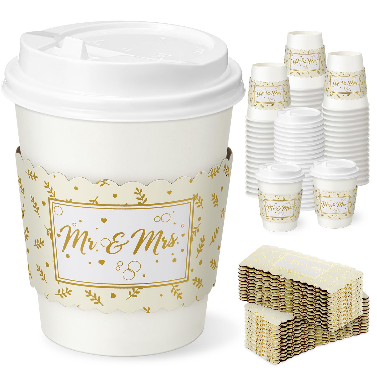 AmazingSpark 48 Sets 8oz Wedding Floral Disposable Coffee Cups with Lids and Sleeves Wildflower Paper Hot Coffee Cups for Fall P
