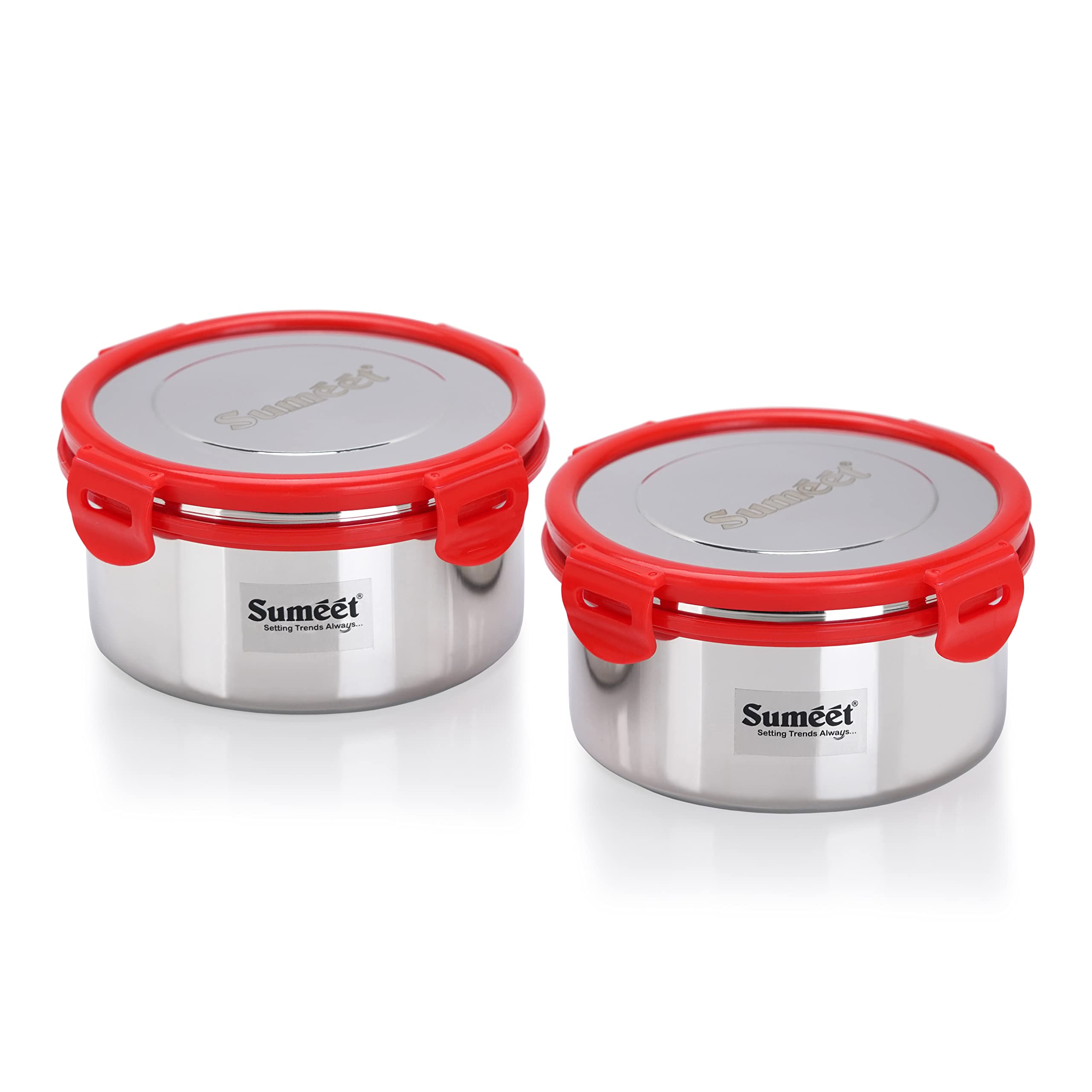 Sumeet Airtight & Leak Proof Steelexo S.S. Container Lunch Box With Stainless Steel Lid Set Pack Of 2Pcs (900Ml  14.5Cm) - Silver