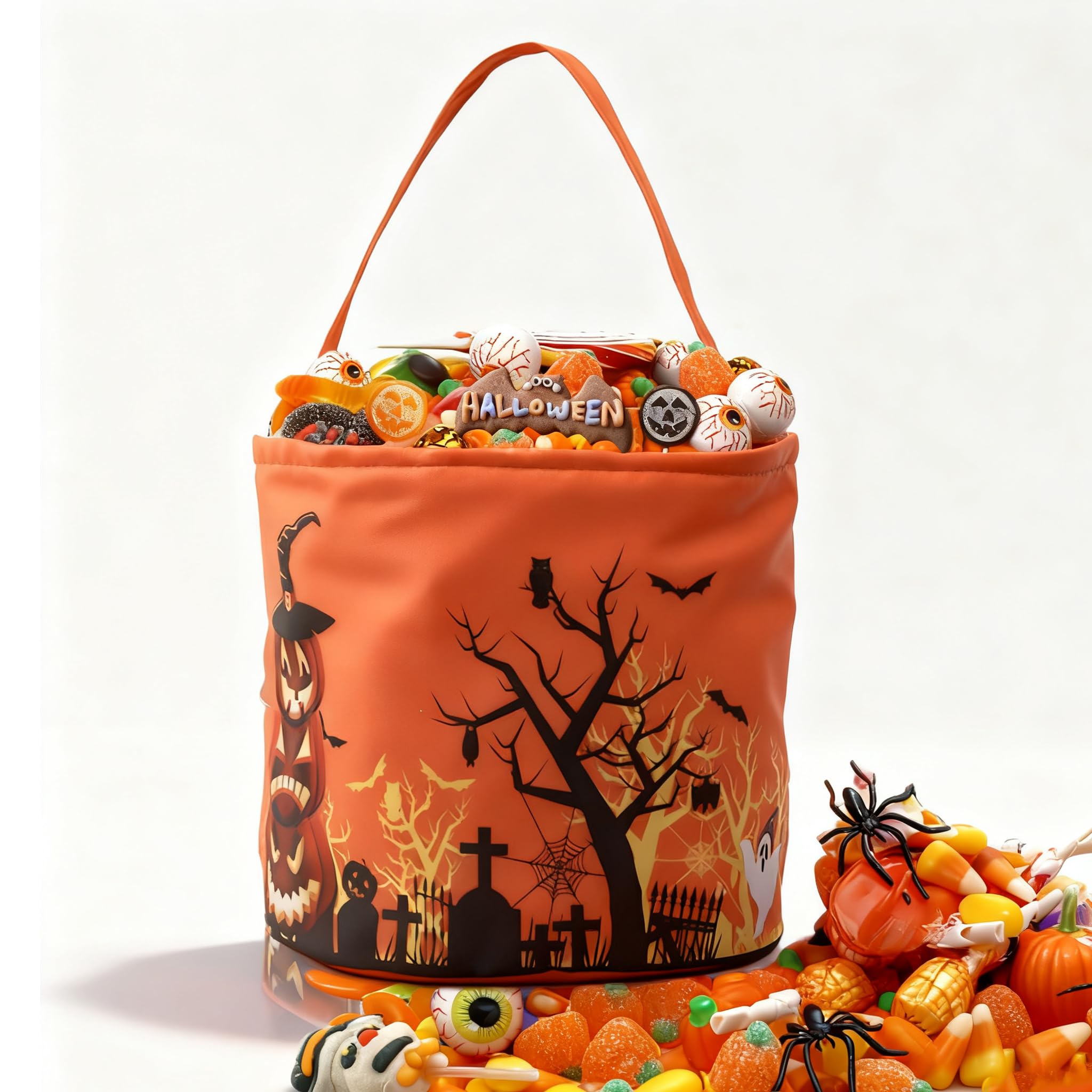 SANDTIMER Trick or Treat Bucket, Halloween Candy Bags, Pumpkin Candy Bucket, Holiday Tote Bags with Handles for Kids Halloween P