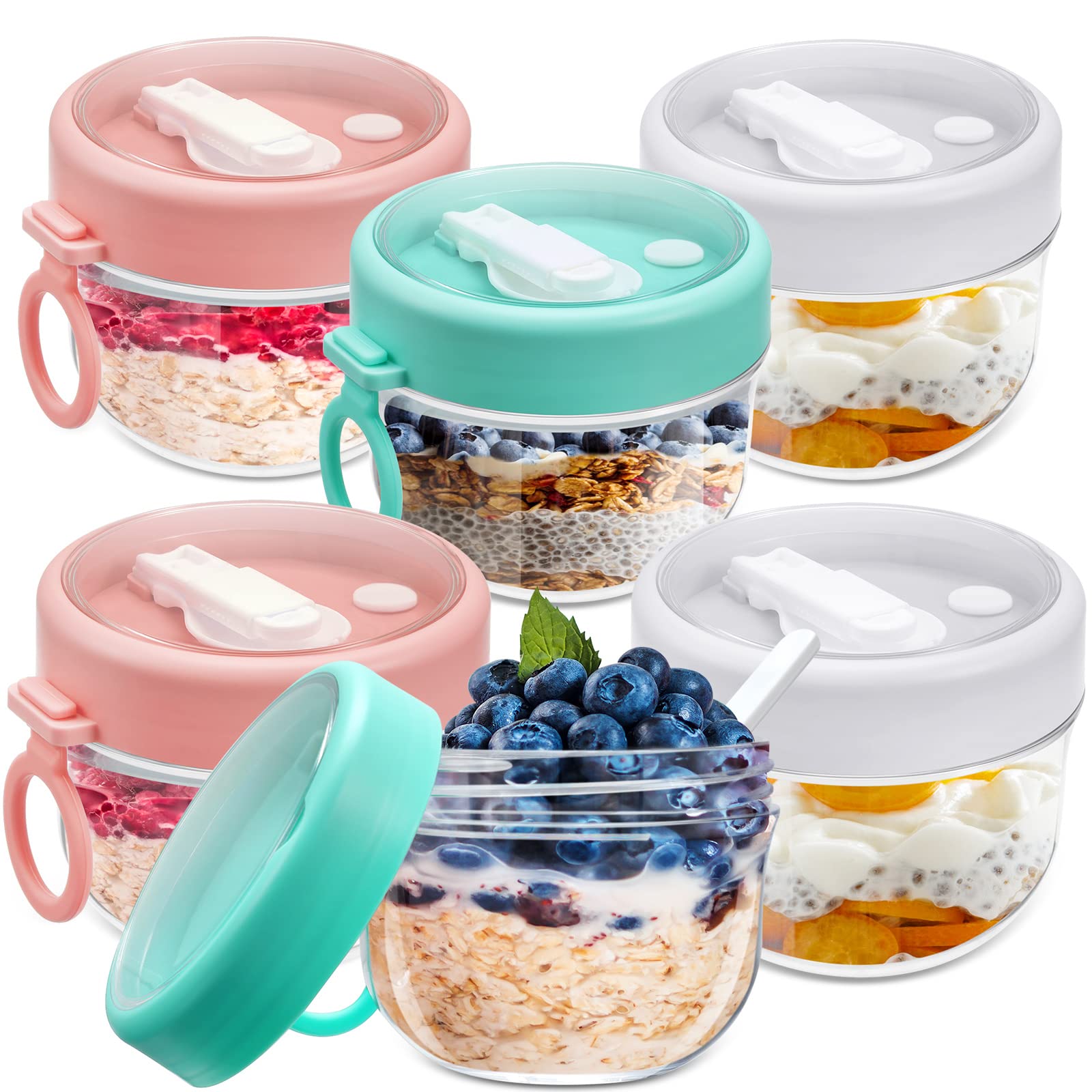 Rtteri 6 Pcs 20 Oz Large Overnight Oats Containers With Lids And Spoons Plastic Yogurt Jars Leakproof Overnight Oats Jars With L