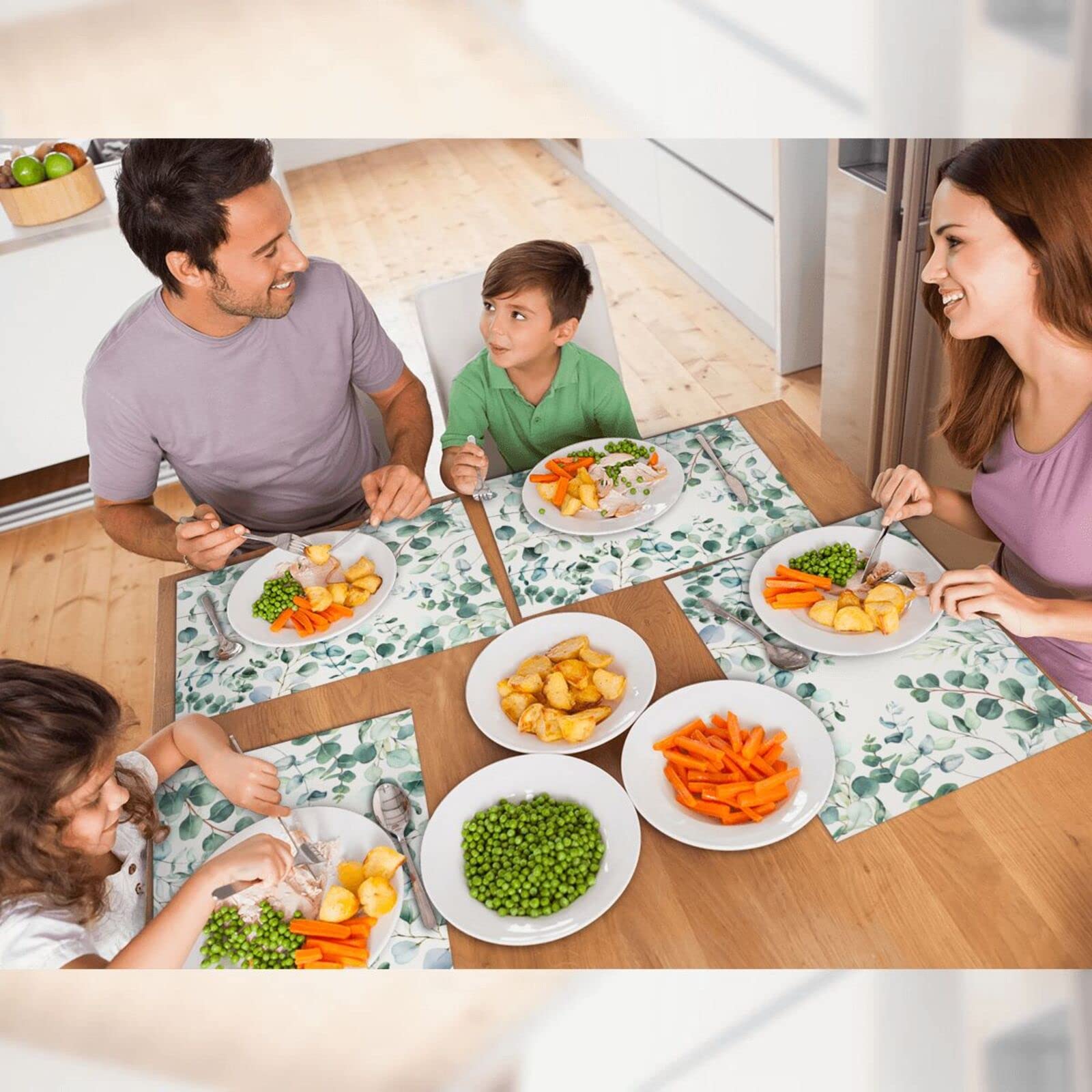 Eucalyptus Leaves Cloth Placemats For Dining Table Set Of 4 Woven Place Mats Rectangle Fabric Table Mats