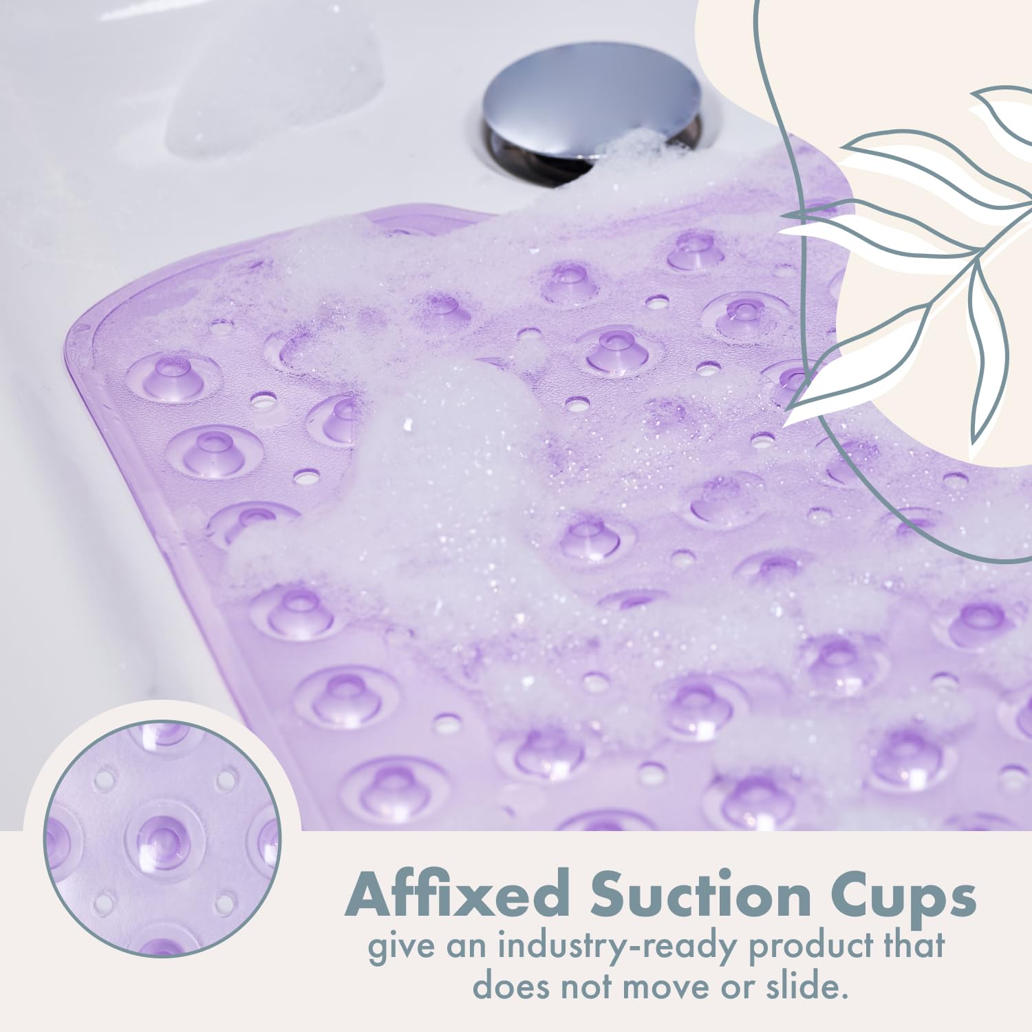 TranquilBeauty Non-Slip Bath Mat with Suction Cups | Purple 100x40cm/40x16in Extra Long Bathtub Mats | Machine-Washable  Latex-Free | Shower Mat Ideal for Elderly & Children