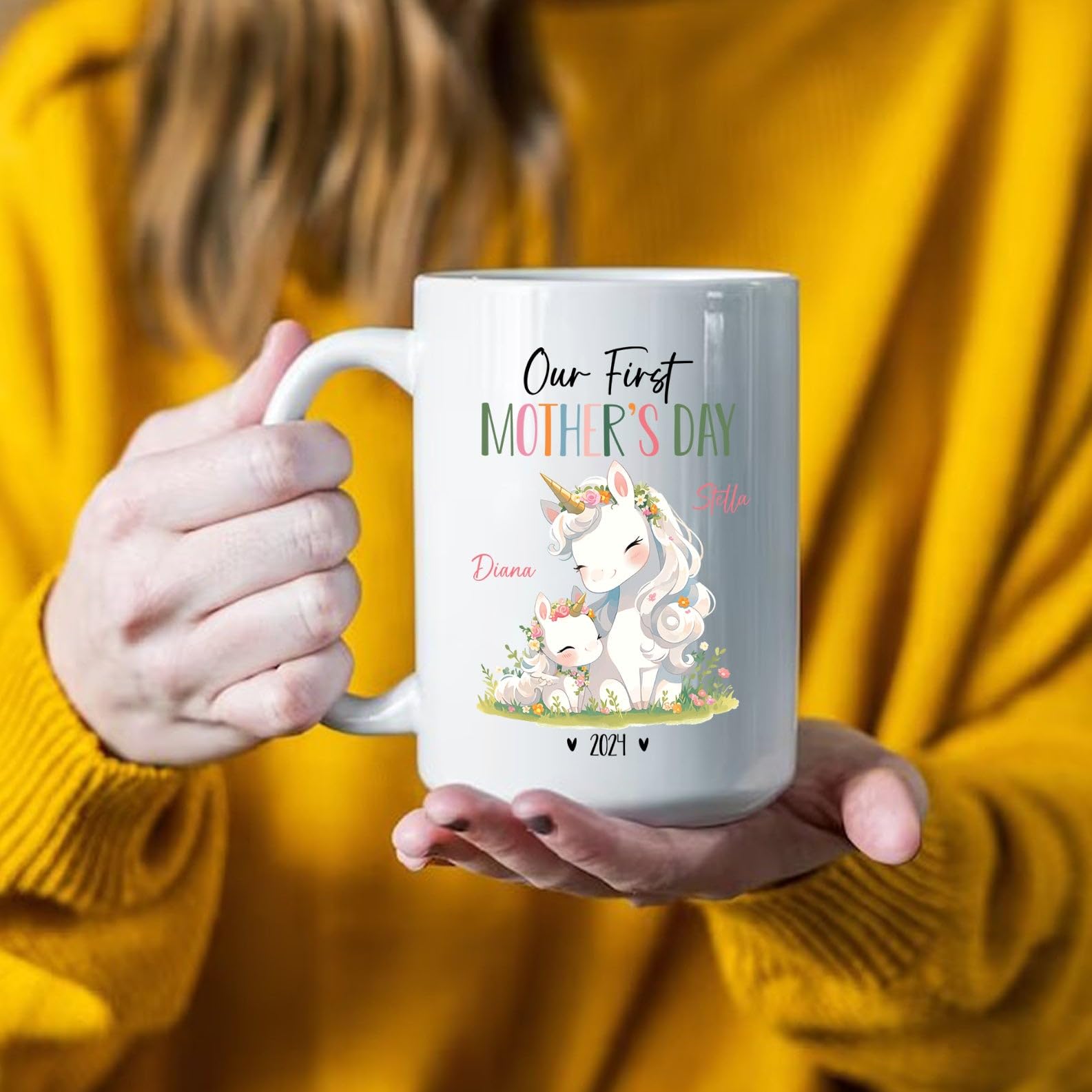 Mom And Baby Unicorn Mug, Our First Mothers Day Cup For Mom, Custom Mummy & Baby Unicorn Coffee Cup, Personalized Unicorn Lover