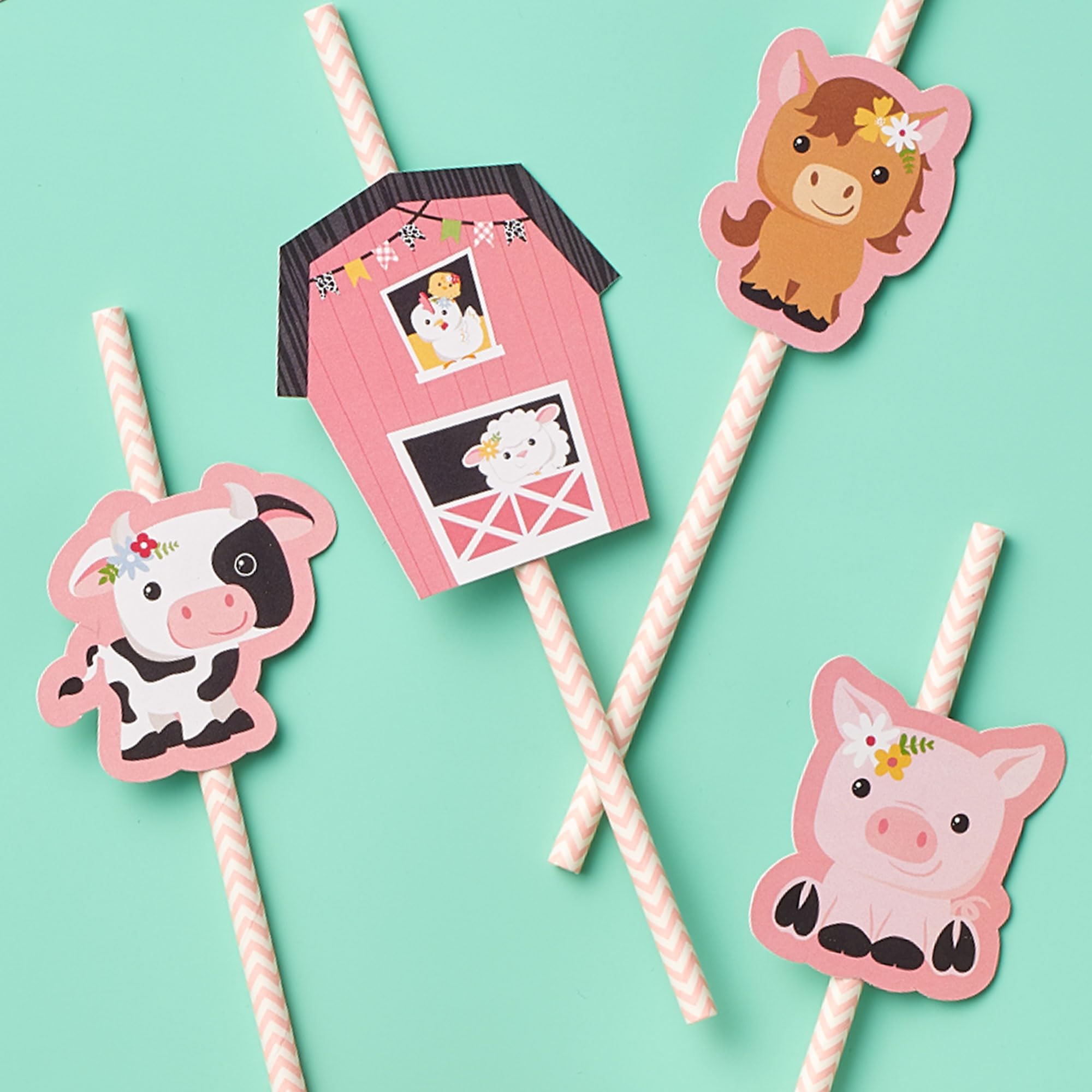 Big Dot Of Happiness Girl Farm Animals - Diy Shaped Pink Barnyard Baby Shower Or Birthday Party Cut-Outs - 24 Count