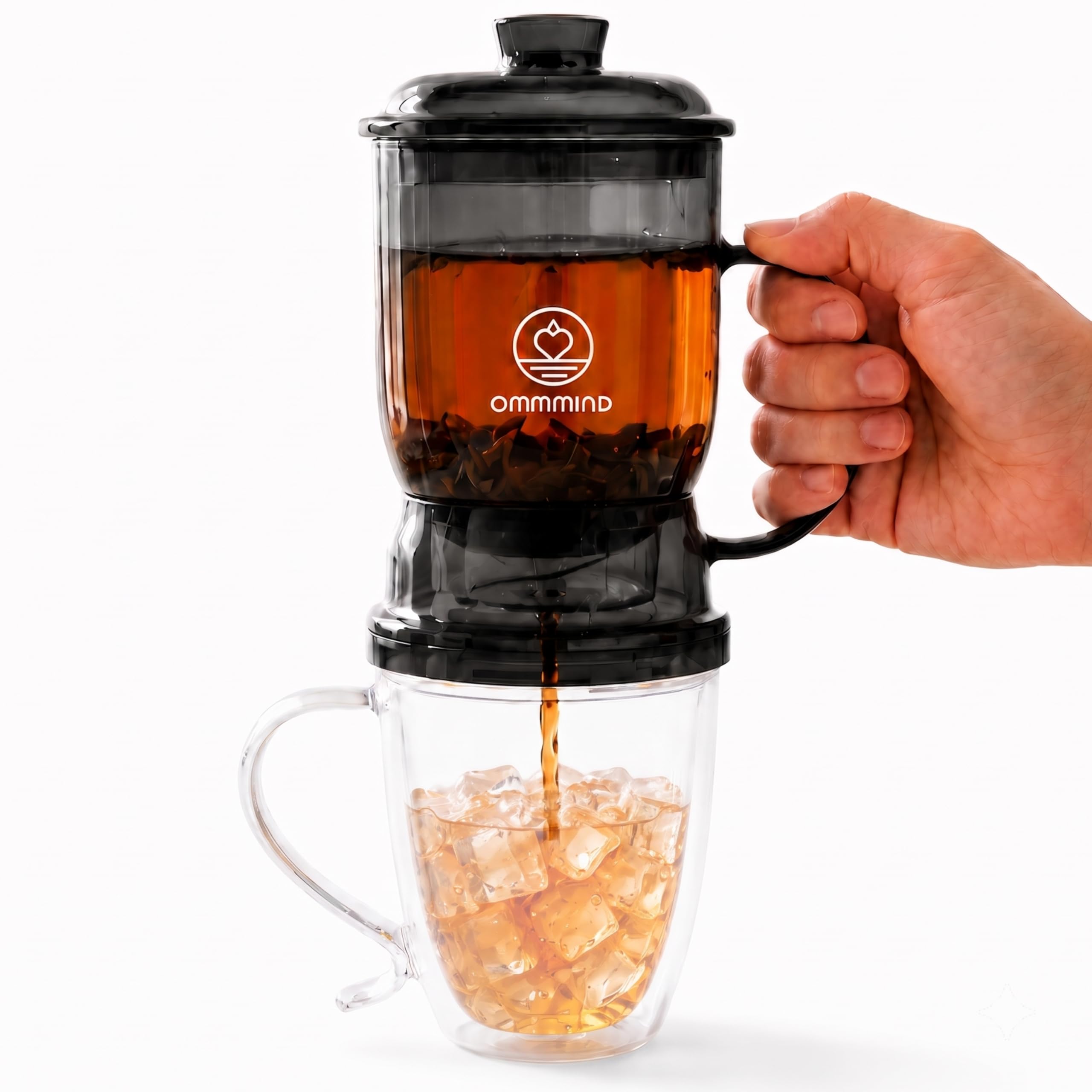 OMMMIND Glass Tea Infuser, Easy Drain for Loose Leaf, 15.2 oz, Black