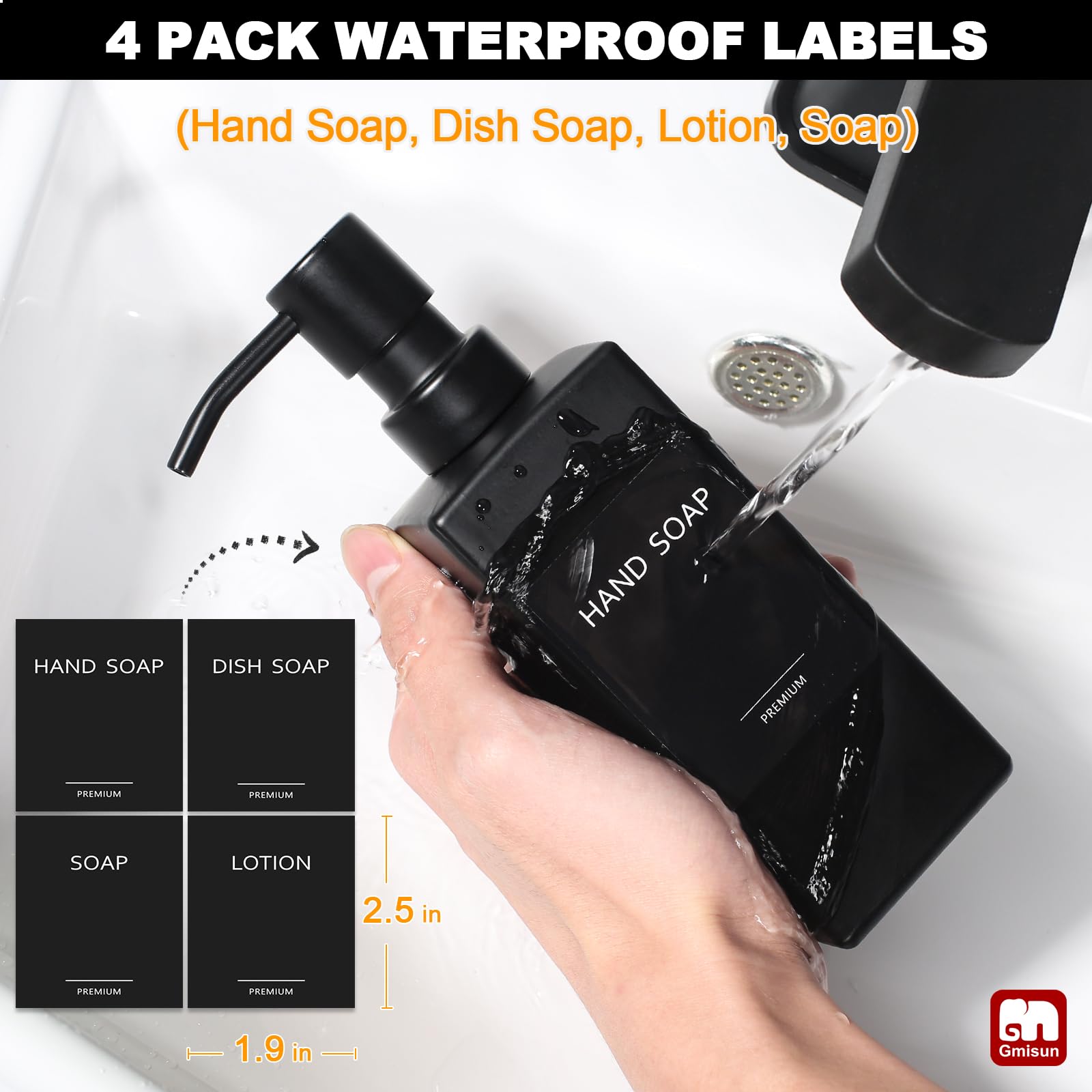Gmisun Kitchen Soap Dispenser Set, Hand And Dish Soap Dispenser Set, Black Soap Dispenser With Tray, Dish Soap Dispenser For Kit