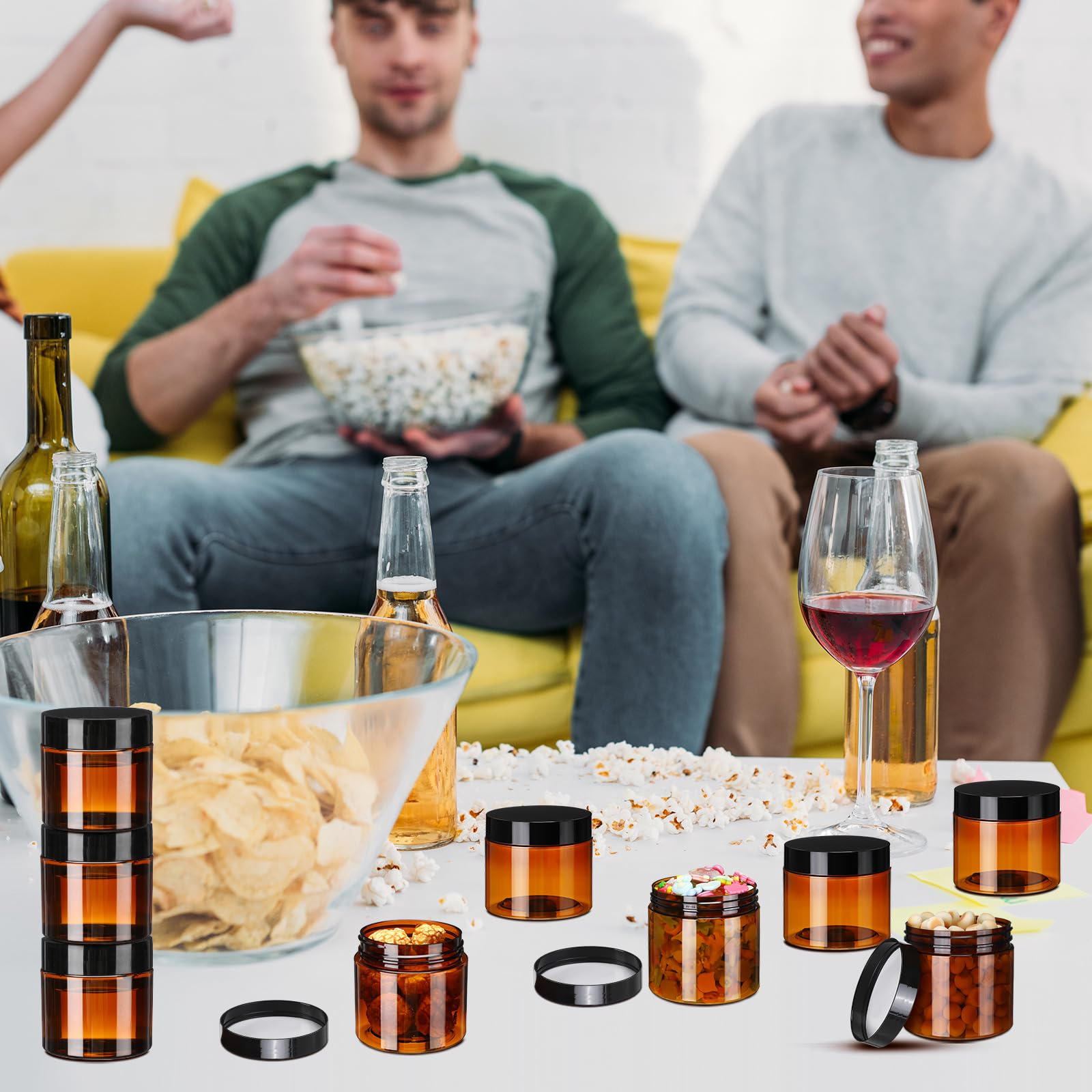 Tanlade 40 Pcs Amber Plastic Jars With Lids Round Cosmetic Containers Amber Jars Refillable Cosmetic Jars For Powder Liquid Food
