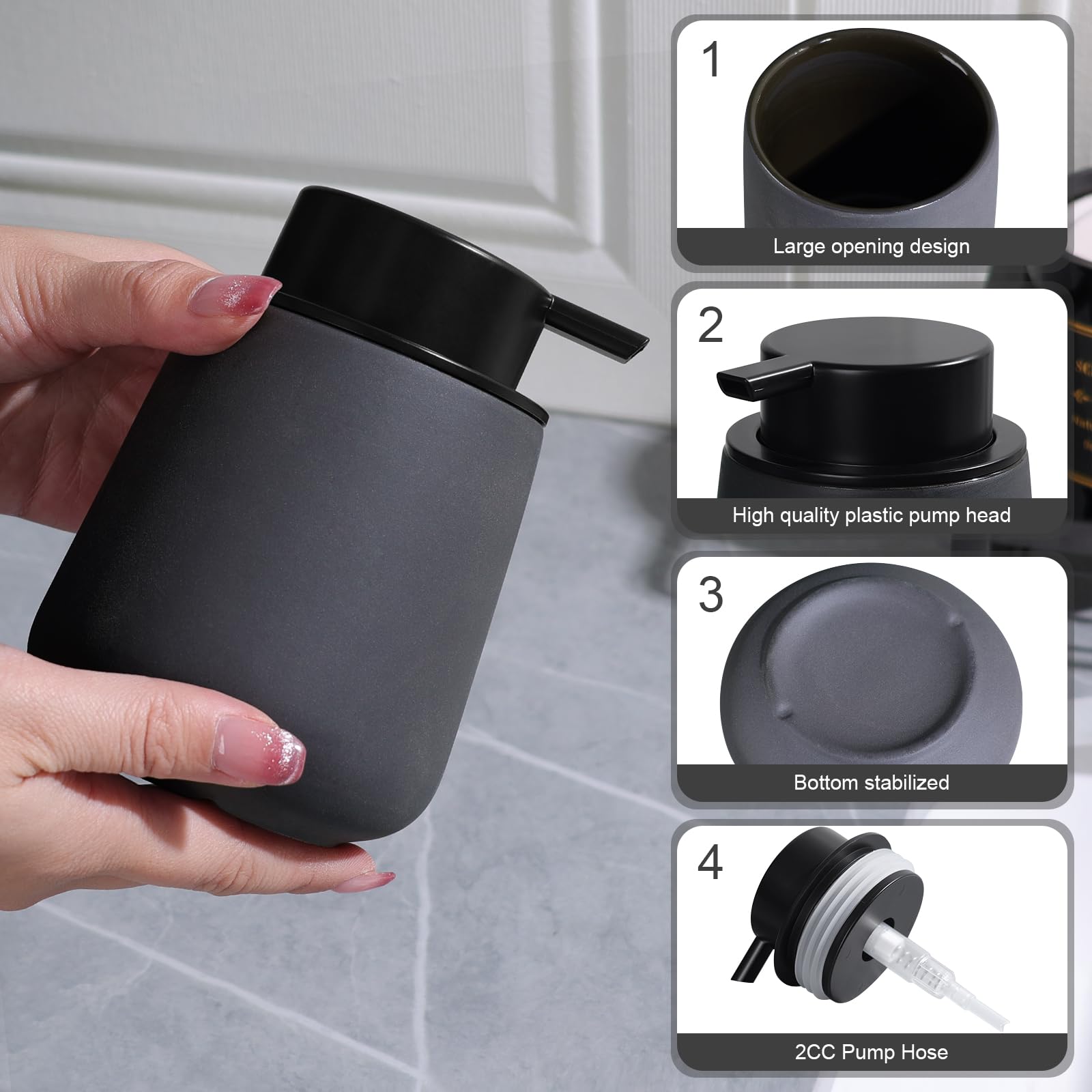 Ingofin Ceramic Lotion Dispenser - 12Oz Refillable Hand Soap Dispenser Bathroom, Modern Liquid Soap Dispenser With Pump, Dish So