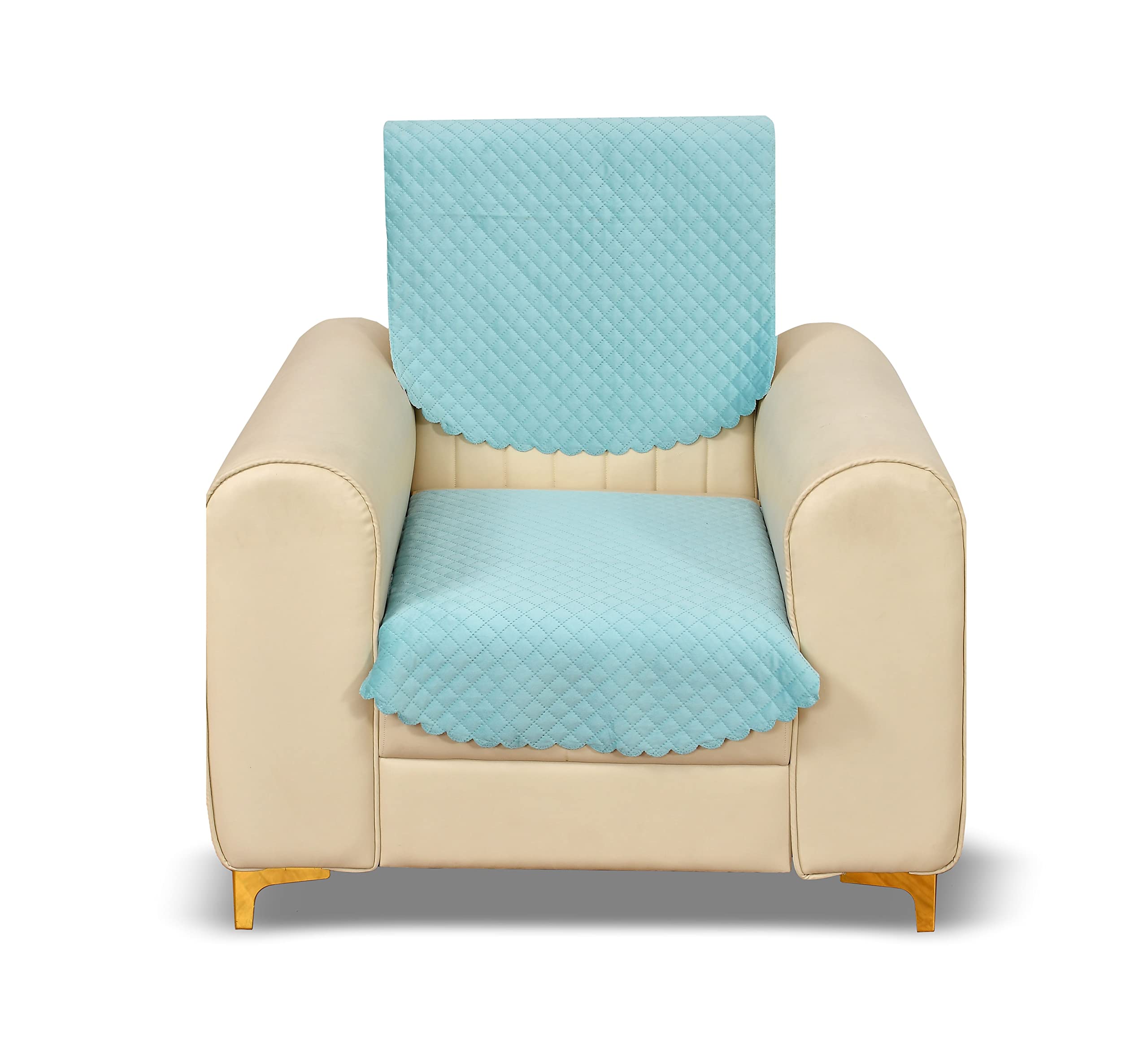 Yellow Weaves 1 Seater Self Design Quilted Sofa Chair Cover, Seat & Back Cover, Color - Sky Blue