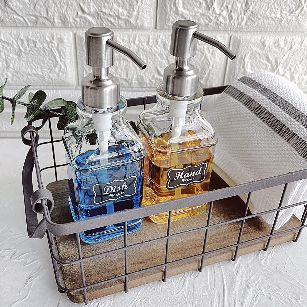 Jasai 2Pack Antique Design Glass Soap Dispenser With Rust Proof 304 Stainless Steel Pump, Refillable Hand Soap Dispenser With 10