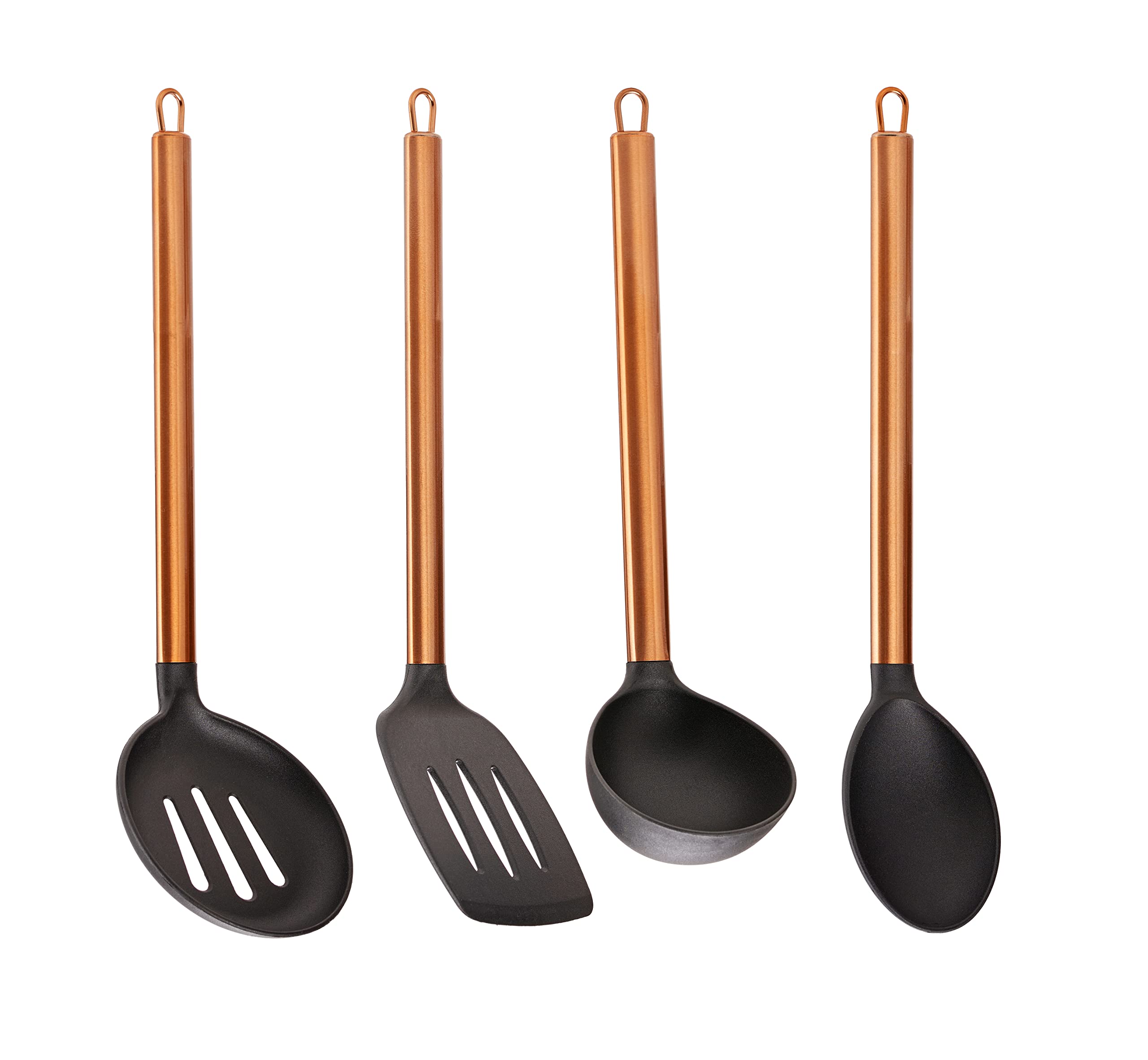 Servappetit 5 Pc Cooking Utensil Set - Slotted Spoon, Slotted Spatula, Oval Spoon, Round Spoon With Holder - Heat Resistant, Non