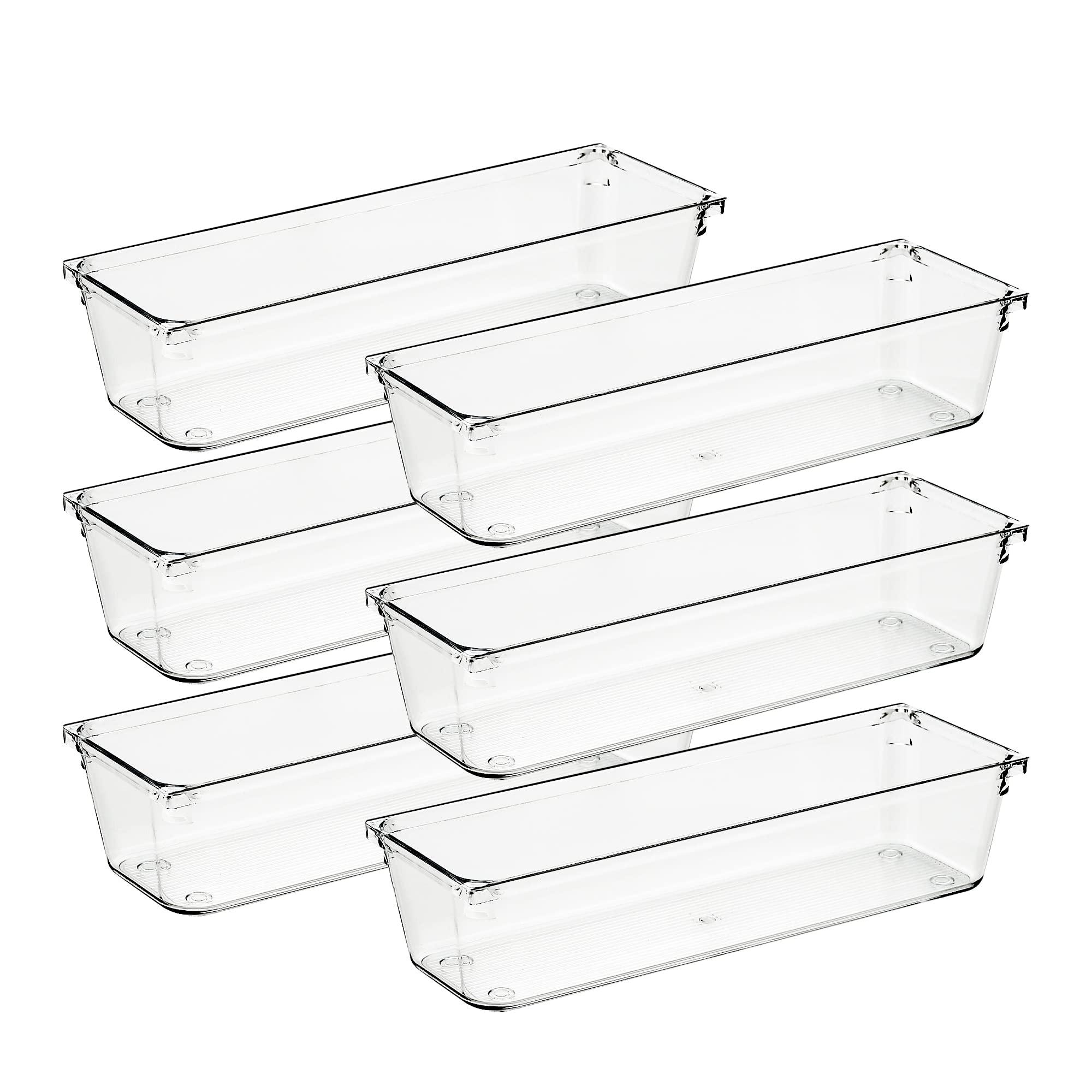 Ravinte 6 Pack Drawer Organizer - 3'' X 9'' Plastic Storage Bins, Acrylic Organizers with Non-Slip Pads Clear Desk Storage Tray