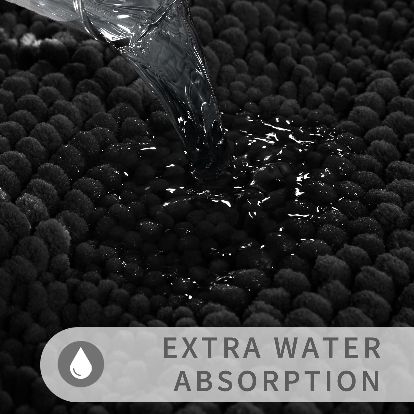 Yimobra Black Bathroom Rug Mat, Non Slip Quick Dry Bath Mats, Extra Thick And Super Absorbent Bath Rugs, Luxury Microfiber Cheni