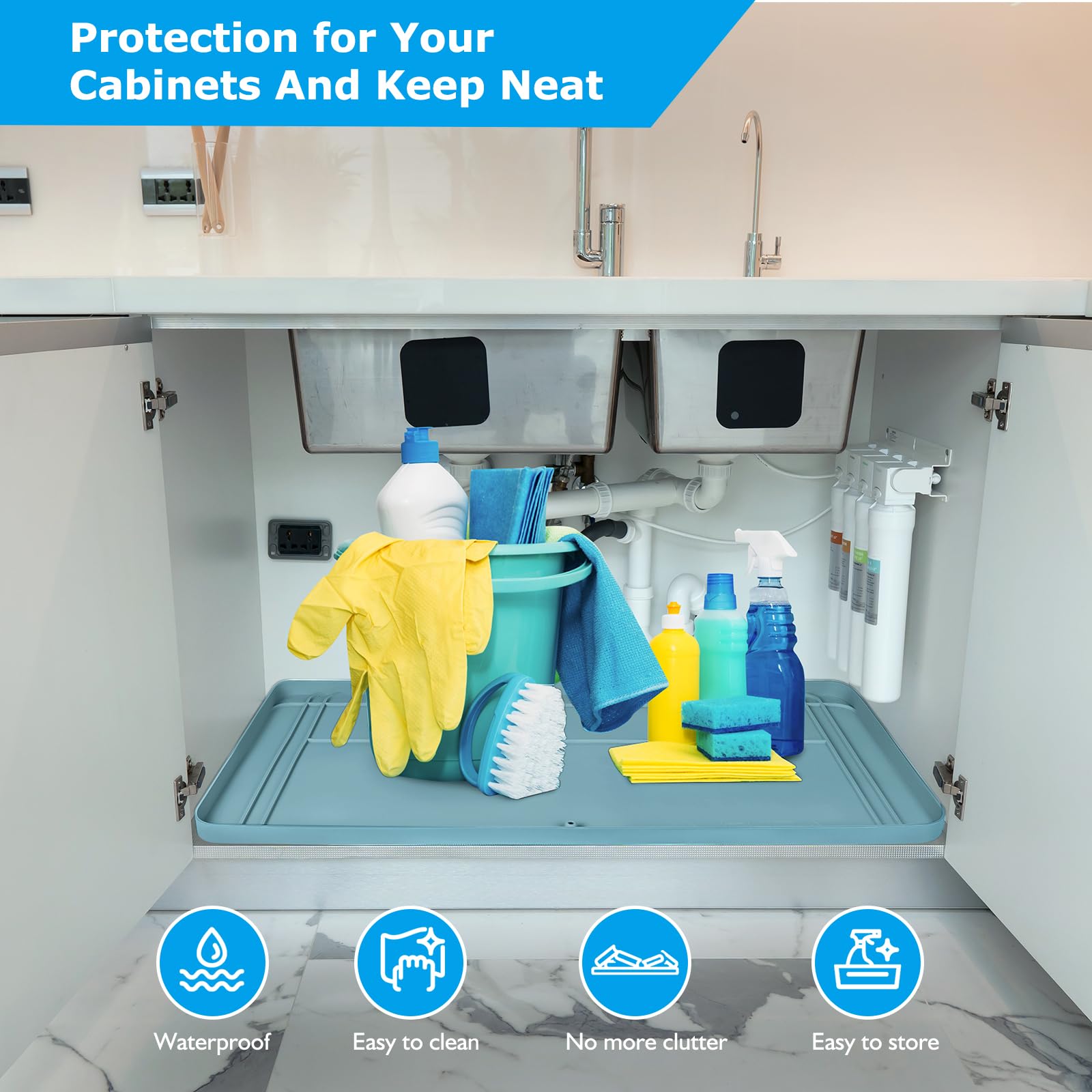 Wohbay Under Sink Mats For Kitchen Waterproof, 34'' X 22'' Or Smaller Cut To Fit Under Sink Drip Tray For Kitchen Bathroom Cabin