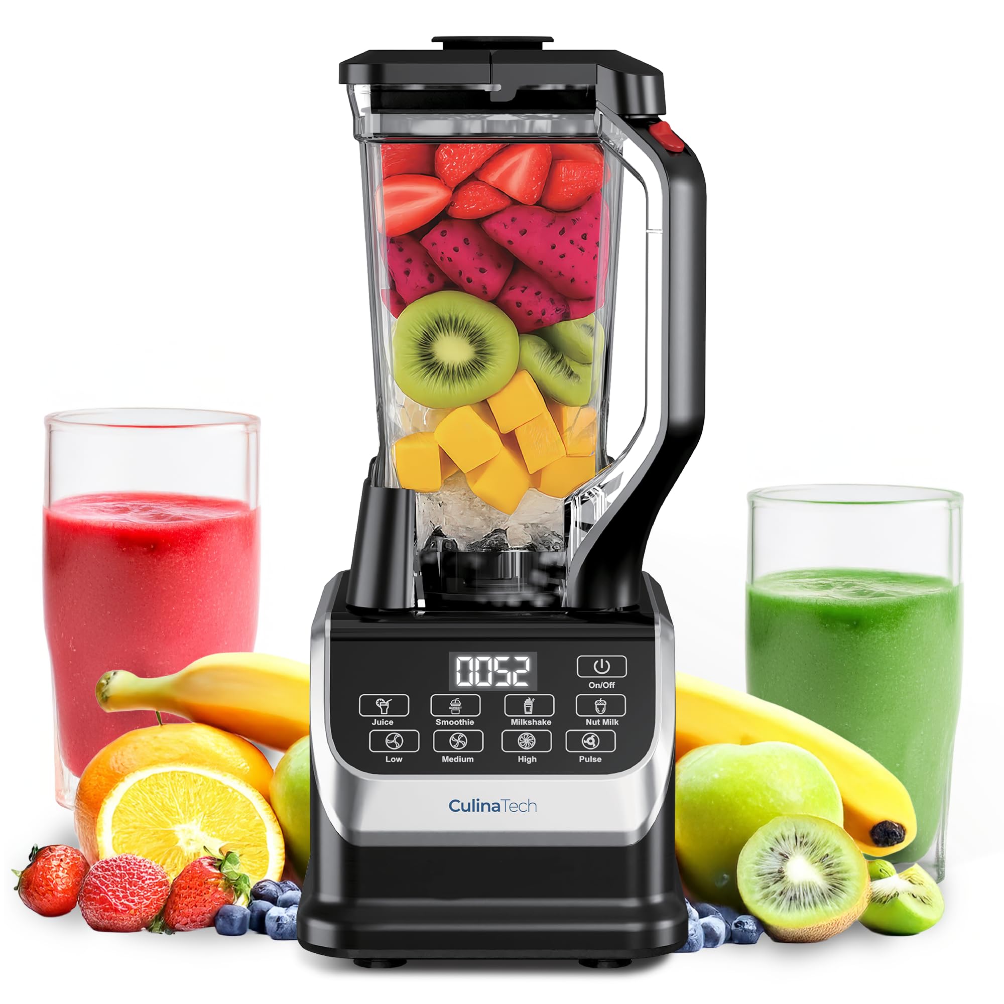 CulinaTech 1000W Professional Blender, 67.6oz Crushing Countertop Blender for Smoothies, Ice Crushing & Frozen Fruit (Dark Black