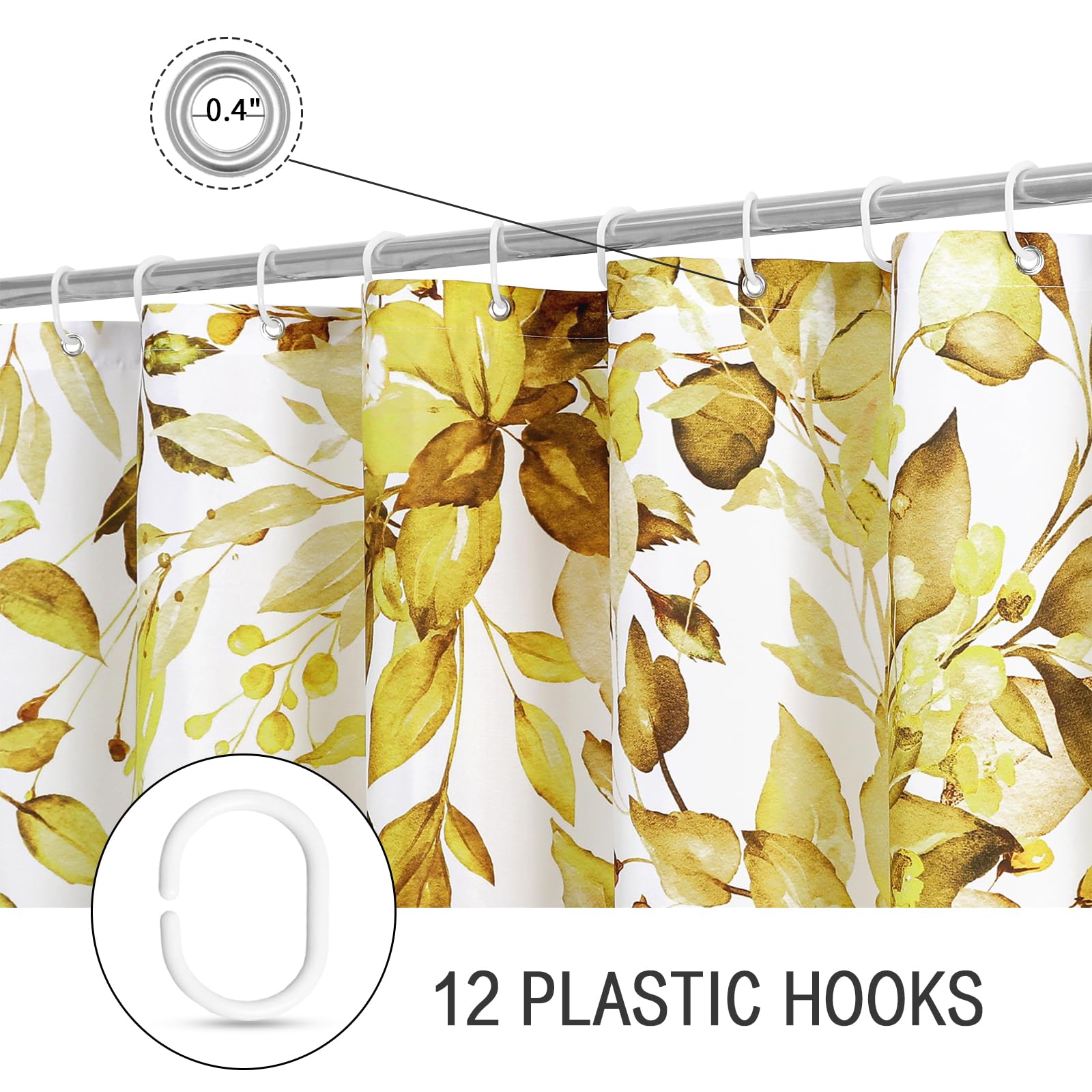 Gibelle Small Stall Shower Curtain 36 X 72, Narrow Yellow Floral Shower Curtain For Bathroom, Watercolor Plant Eucalyptus Leaves