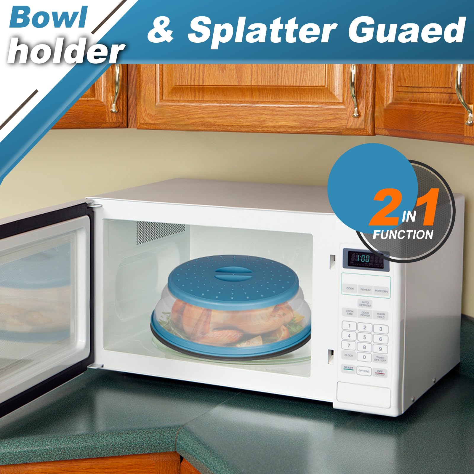 4 In 1,Wenwell Vented Collapsible Microwave Splatter Cover & Mat,Kitchen Dish Bowl Plate Lid For Food,Dishwasher-Safe,Bpa-Free S