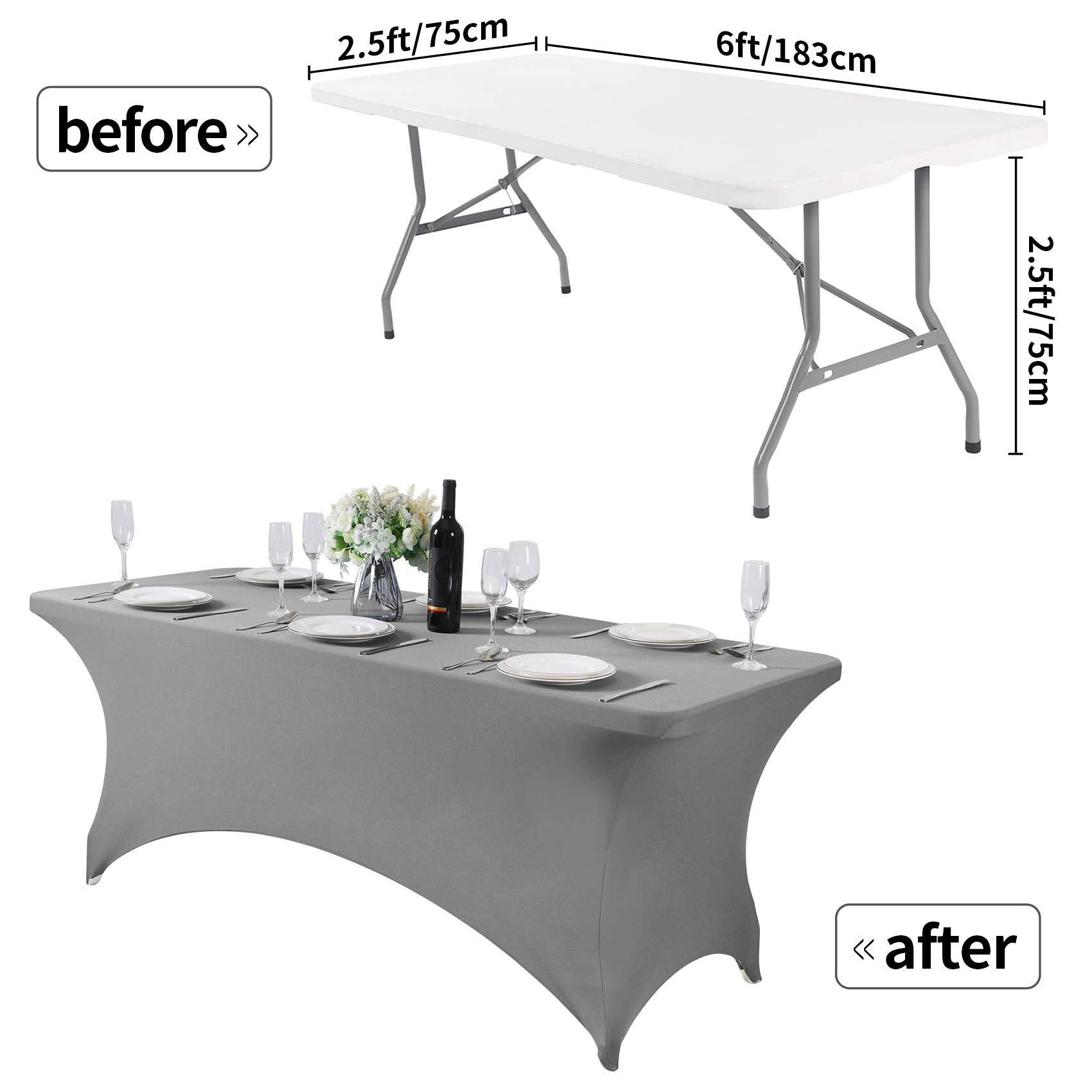Hezuzo Spandex Table Cover For 6Ft Table Universal Fitted Stretch Tablecloth For Party, Banquet, Wedding And Events-Gray