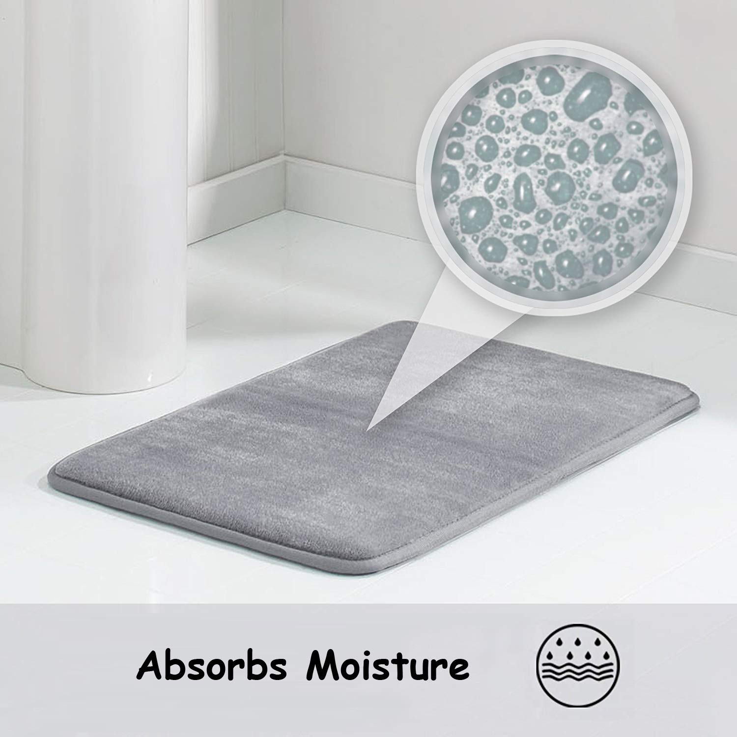 Grey Memory Foam Bath Mat - Incredibly Soft Absorbent Rug Sets - Non-Slip And 17 X 24 Inches - Use For Kitchen Or Bathroom
