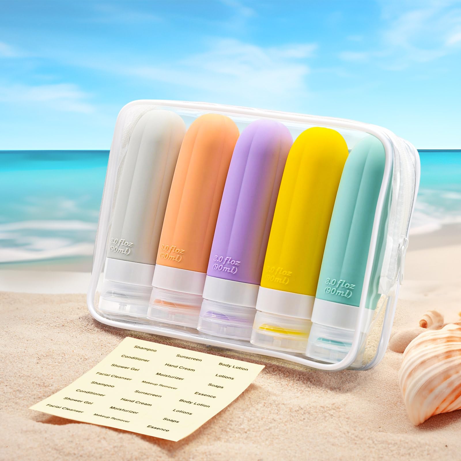 Xmosnz 3Oz Silicone Travel Bottles For Toiletries, Travel Containers Set With Labels Includes, Pumpkin-Shaped Refillable Travel