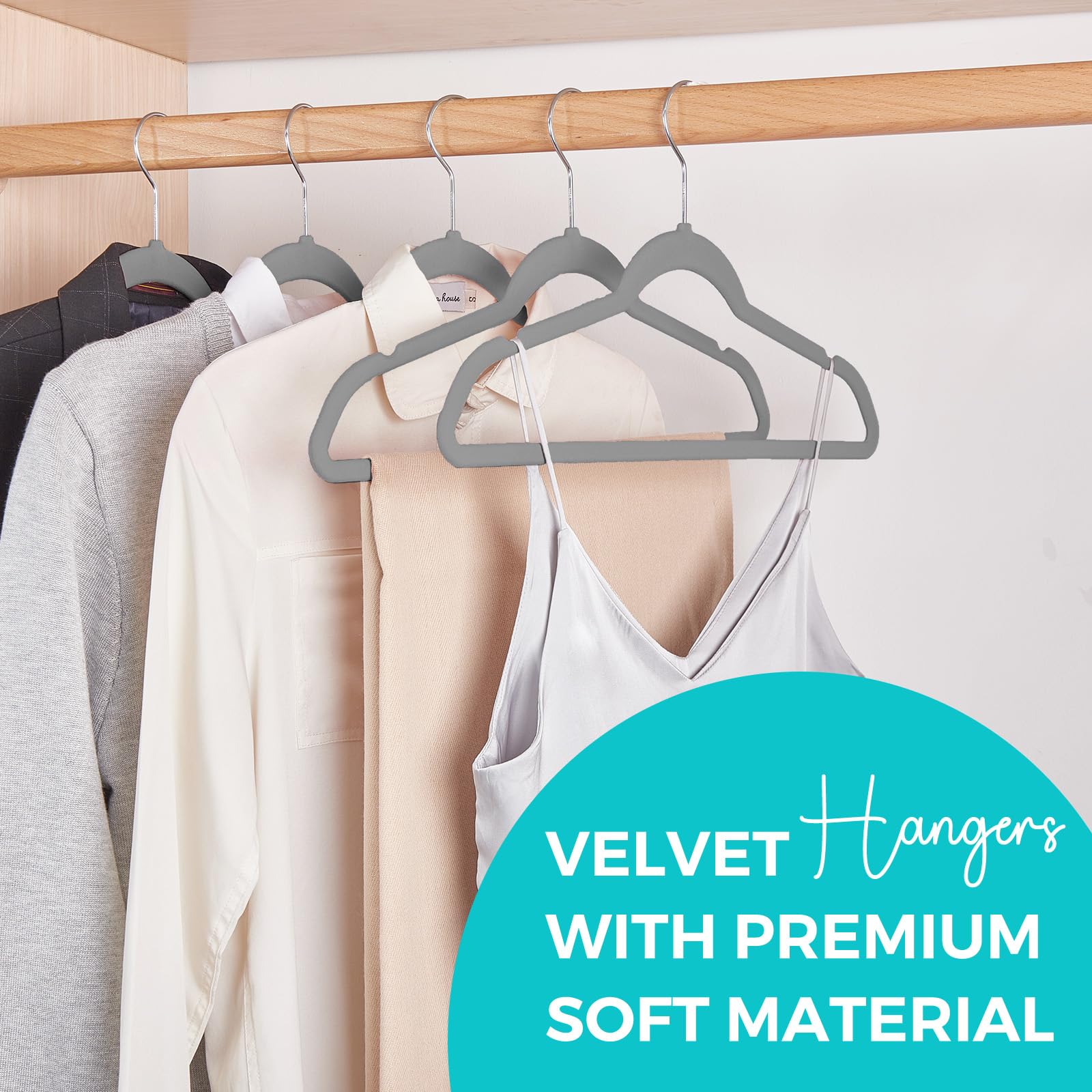 House Day Premium Velvet Hangers 50 Pack Non-Slip Flocked Felt Hangers Heavy Duty Durable Coat & Suit Hangers | Vibrant Color Ha