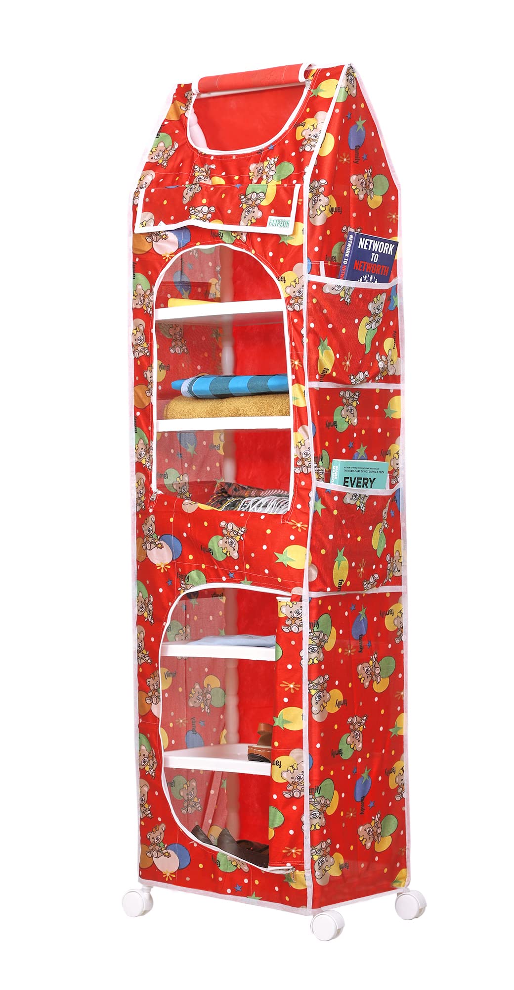 Flipzon Xxl Multipurpose 7 Shelve Baby Wardrobe, Foldable, (Unbreakable Material, Red, Plastic)