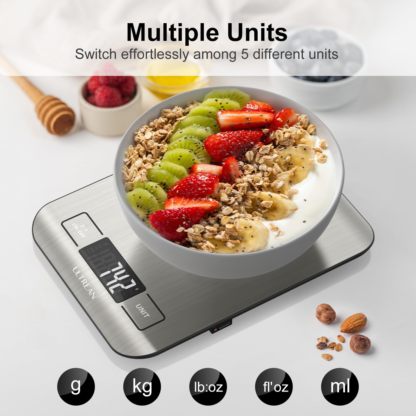 Ultrean Food Scale, 33lb Digital Kitchen Scale for Food Ounces Grams, 304 Stainless Steel, Type-C Charging and Batteries, Perfec