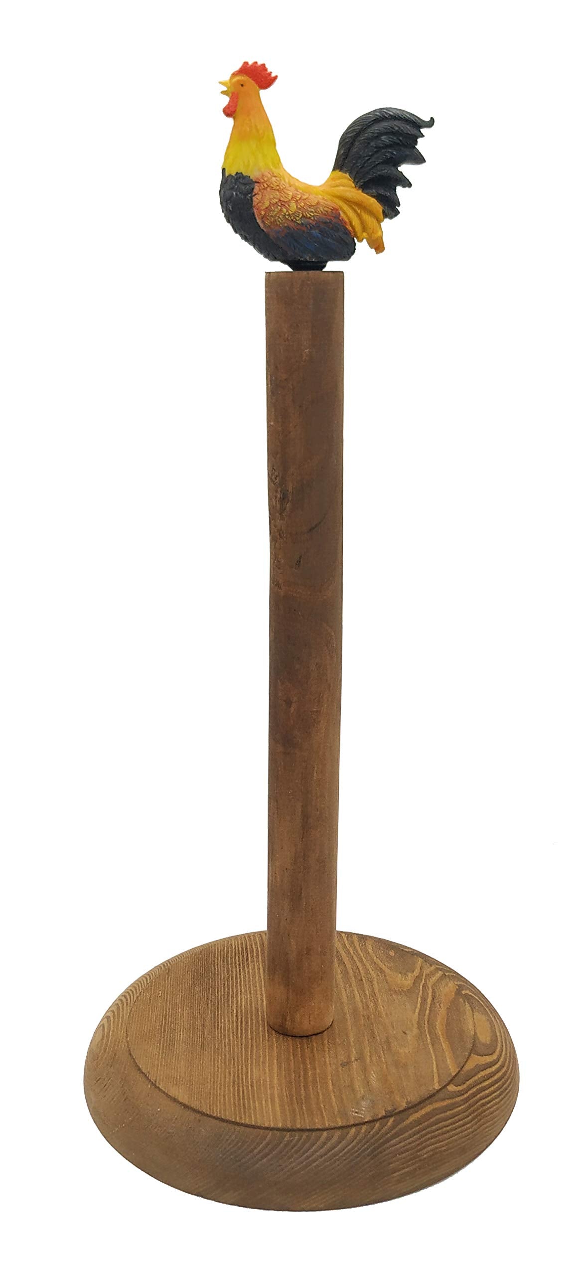 Rooster Design Rustic Brown Wood Paper Towel Holder Stand Up Paper Towel Holder, Easy One-Handed Tear Kitchen Paper Towel Dispen