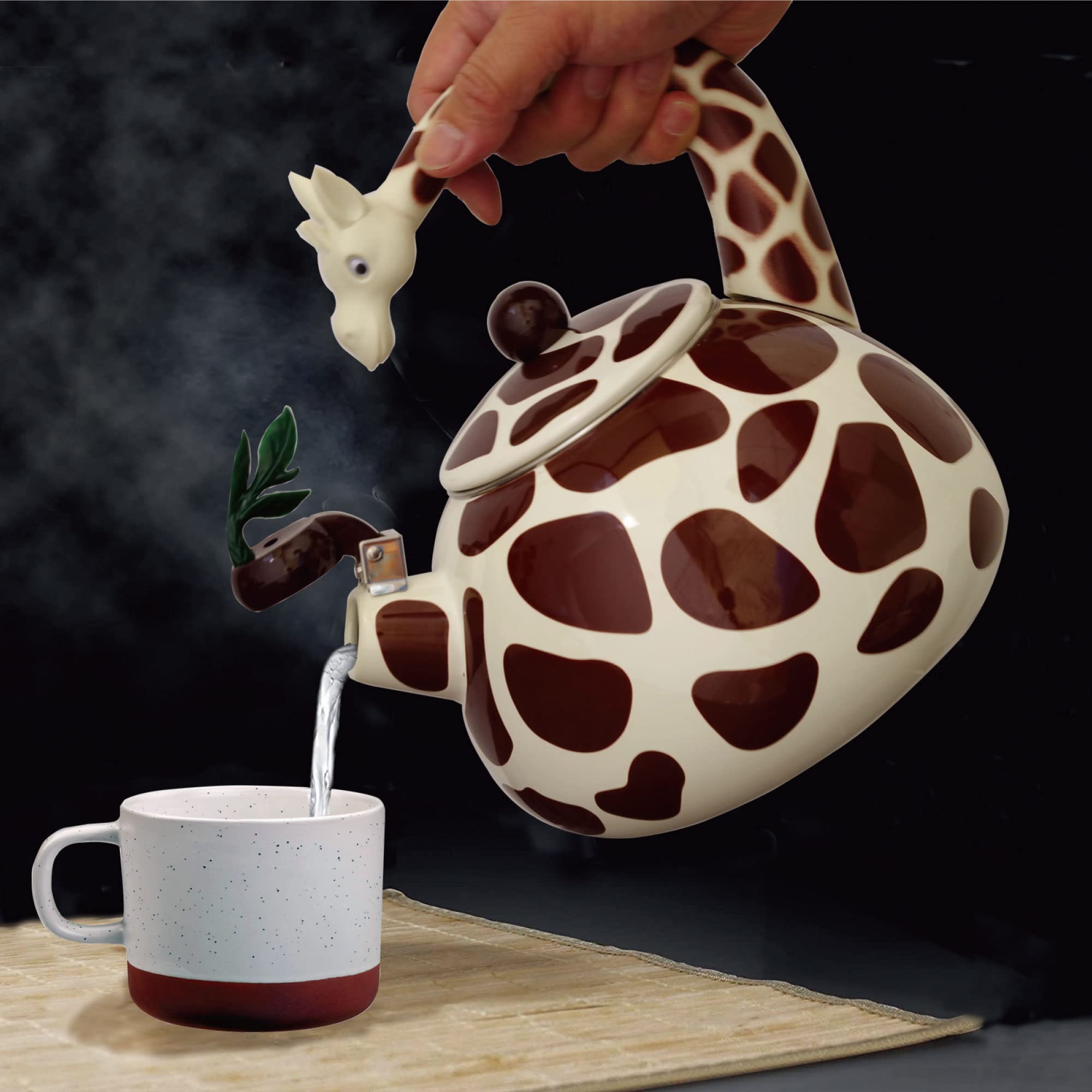 Upware Enamel On Steel Whistling Tea Kettle, Stovetop Teakettle (2.1 Quart, Giraffe)