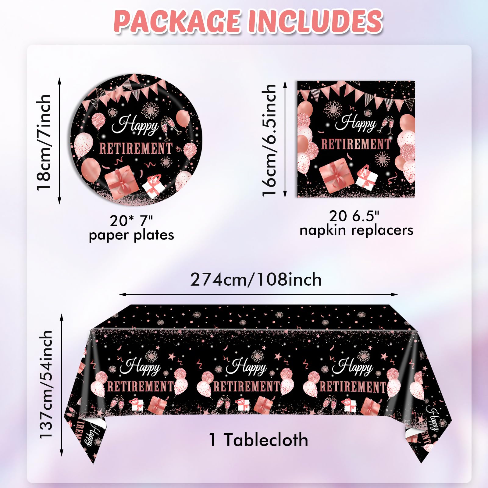 41Pcs Retirement Decorations For Women Black Rose Gold Themed Retirement Decor Plates Napkins Tablecloth Set For Retirement Part