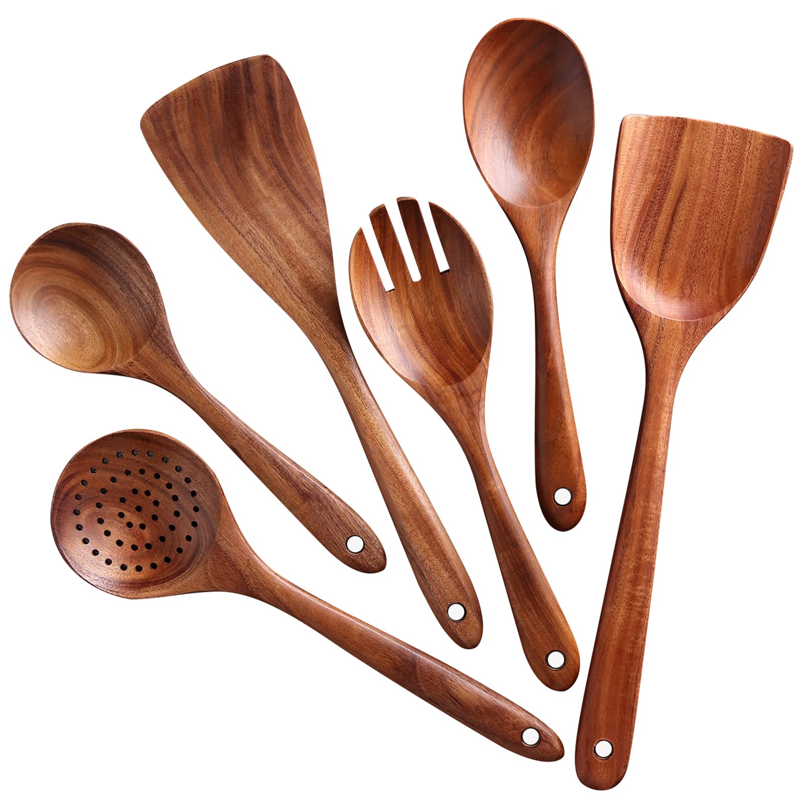 Nayahose Wooden Spoons For Cooking, 6 Pcs Wooden Utensils For Cooking, Natural Teak Wood Non-Stick Cooking Spoons, Wood Utensils