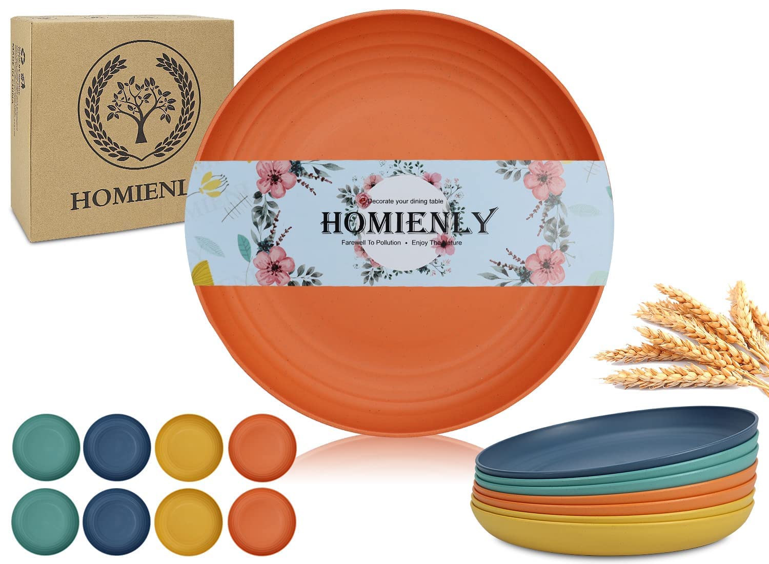 Homienly Deep Dinner Plates Set Of 8 Alternative For Plastic Plates Microwave And Dishwasher Safe Wheat Straw Plates For Kitchen