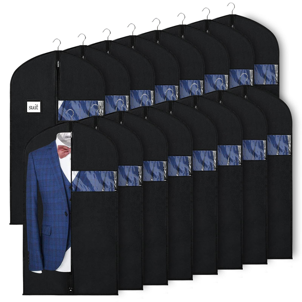 Syeeiex 40 Suit Bag, Set Of 16 Garment Bags For Hanging Clothes, Suit Covers Bags, Suit Bags For Closet Storage With Clear Windo