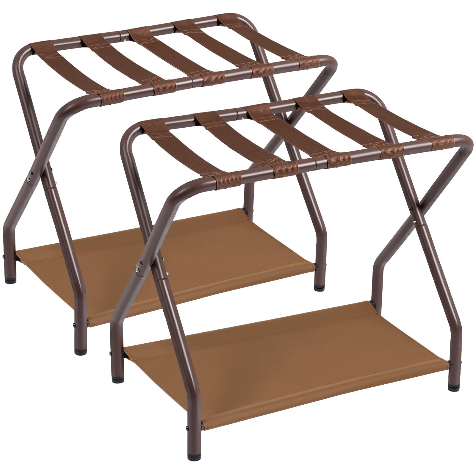 Amhancible Luggage Rack, Set Of 2, Foldable Suitcase Stands For Guest Room, Metal Luggage Holder With Storage Shelf For Bedroom,