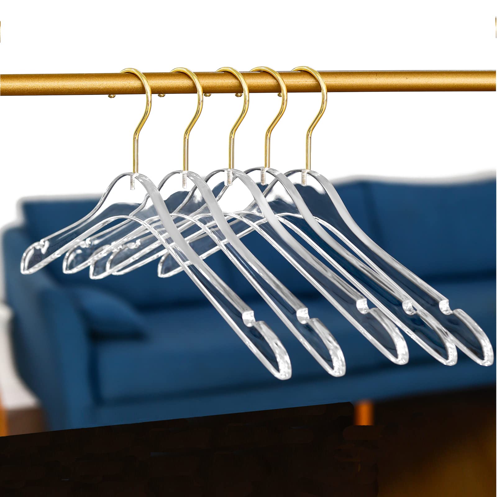 Besser 15 Pack Acrylic Hangers With Gold,Acrylic Clear Hangers,Premium Crystal Dress Hangers Swivel Gold Hook Luxurious Shiny Cl