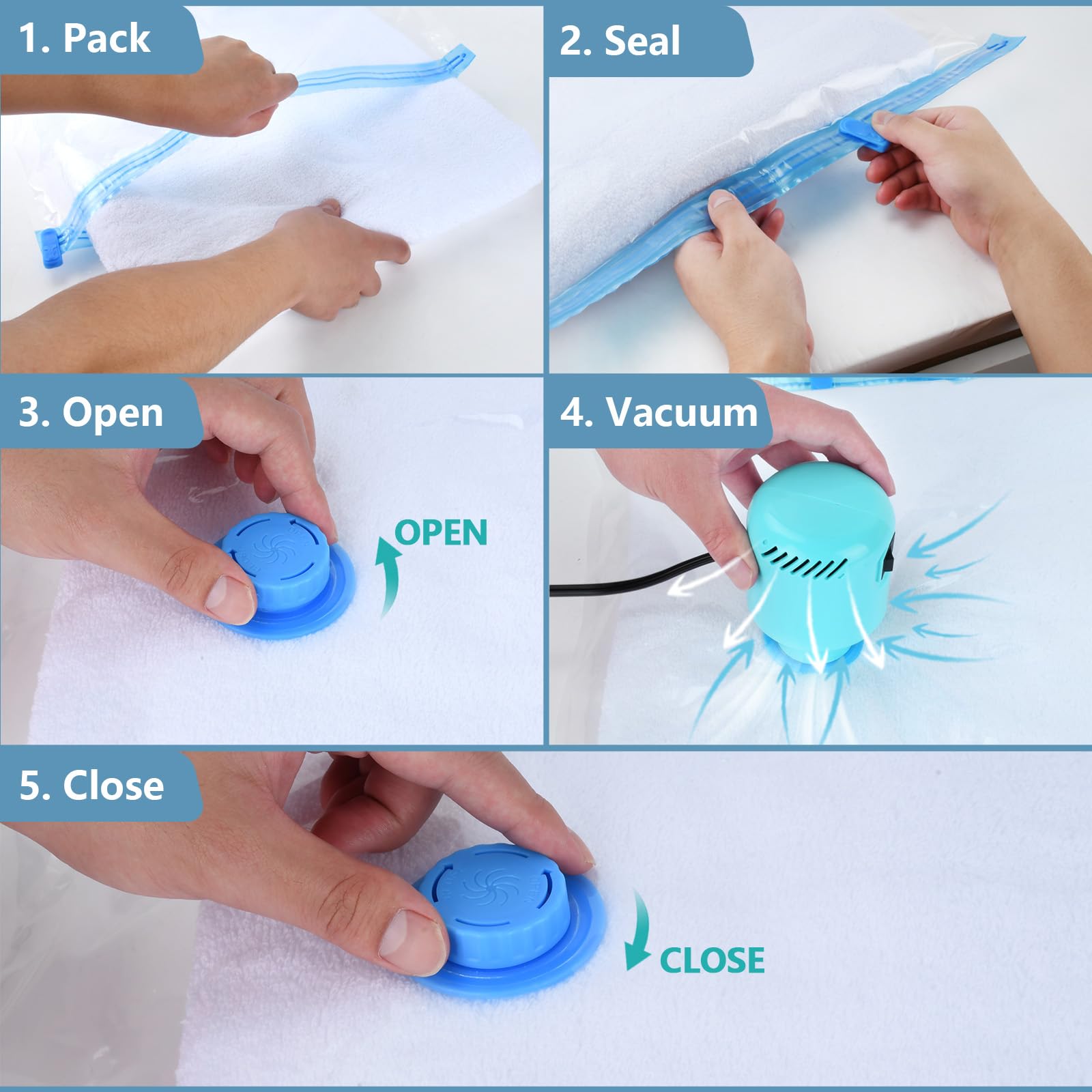 Vacuum Storage Bags with Electric Pump, Travel Vacuum Bags,Space Saver Vacuum Storage Bags,Vacuum Seal Bags for Clothes, Bedding