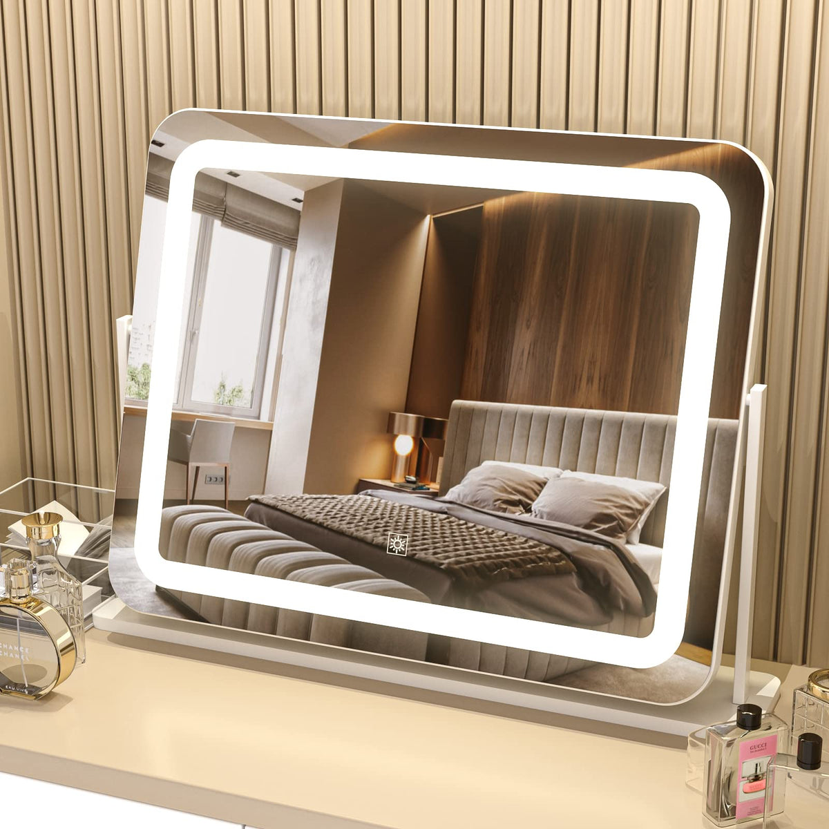Primetek Vanity Mirror With Lights, 22''X19'' Large Makeup Mirror With Lights, Led Lighted Makeup Mirror, Touch Screen With 3-Co