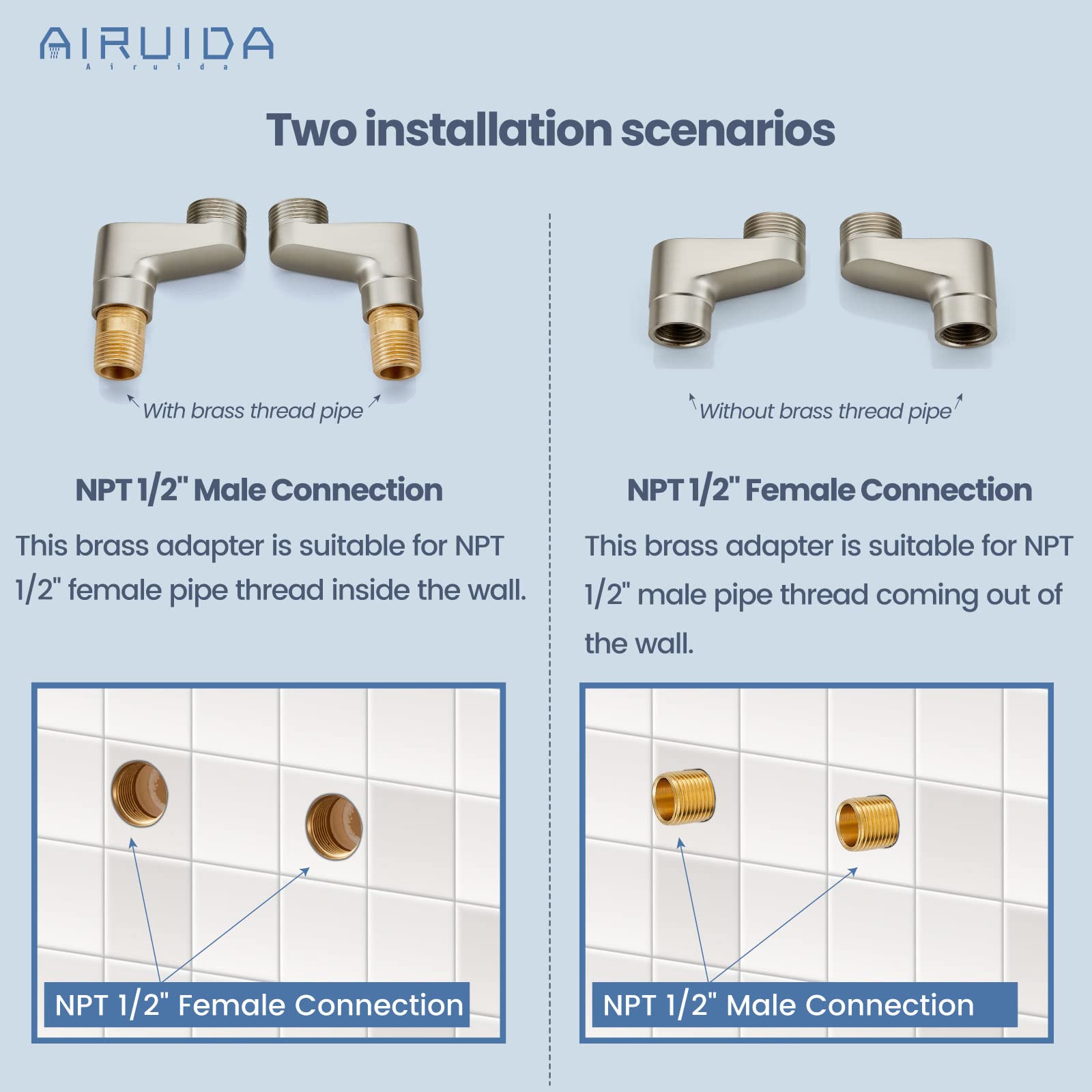 Airuida Bruhsed Nickel Wall Mount Kitchen Sink Faucet with Sprayer Wall Mounted Kitchen Faucet 6 Inch Center Double Handles 360 Degree Swivel Spout Utility Laundry Restaurant Commercial Mixer Tap