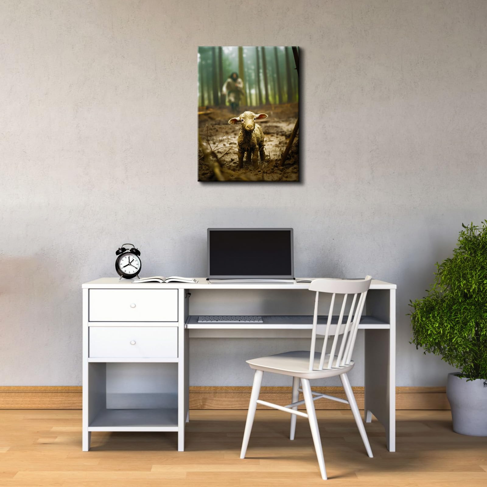 Yonica Christian Wall Art Jesus Chasing Lost Lamb Canvas Print Inspirational Wall Decor 32X48 Inch Home Decor