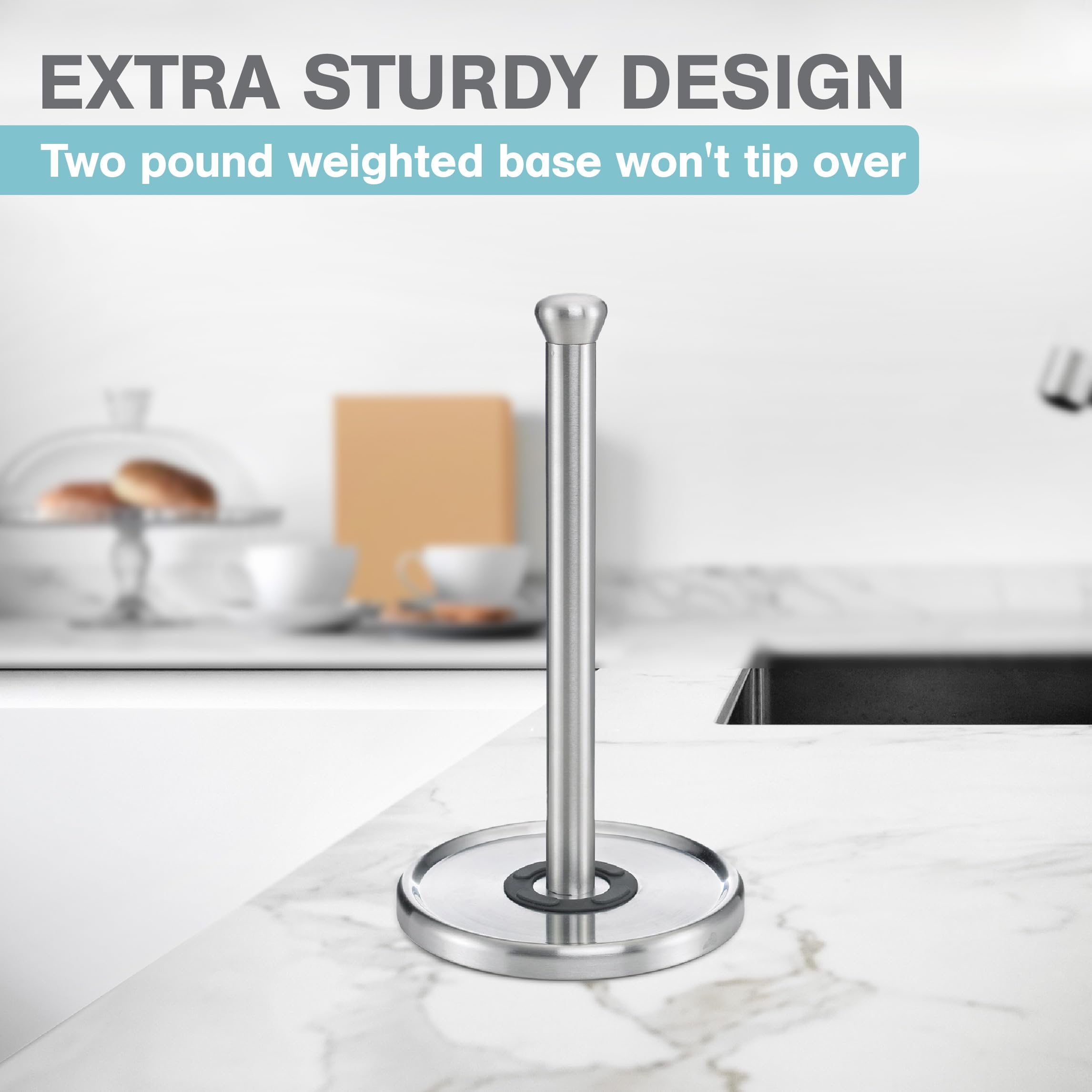 Polder Single-Tear Paper Towel Holder  Kitchen Organization and Storage  Stainless Steel Paper Towel Holder  Fits Standard and Jumbo-Sized Paper Towel Rolls  12.6'' H x 7.1'' Dia.