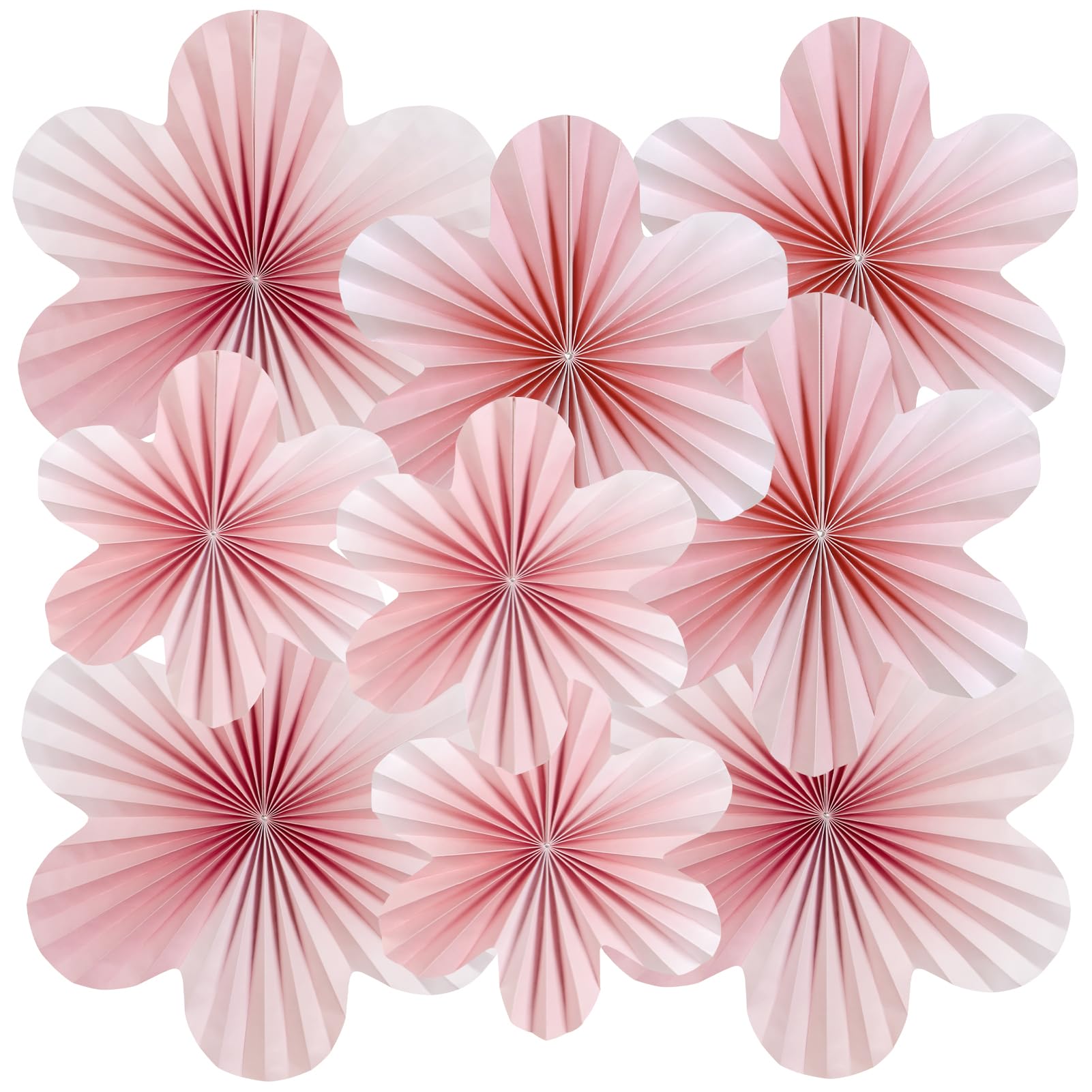 SUNBEAUTY 9 PCS Pink and Cherry Blossom Party Decorations Pink Paper Fans Decor Sunset Party Floral Backdrop Decoration Hanging 