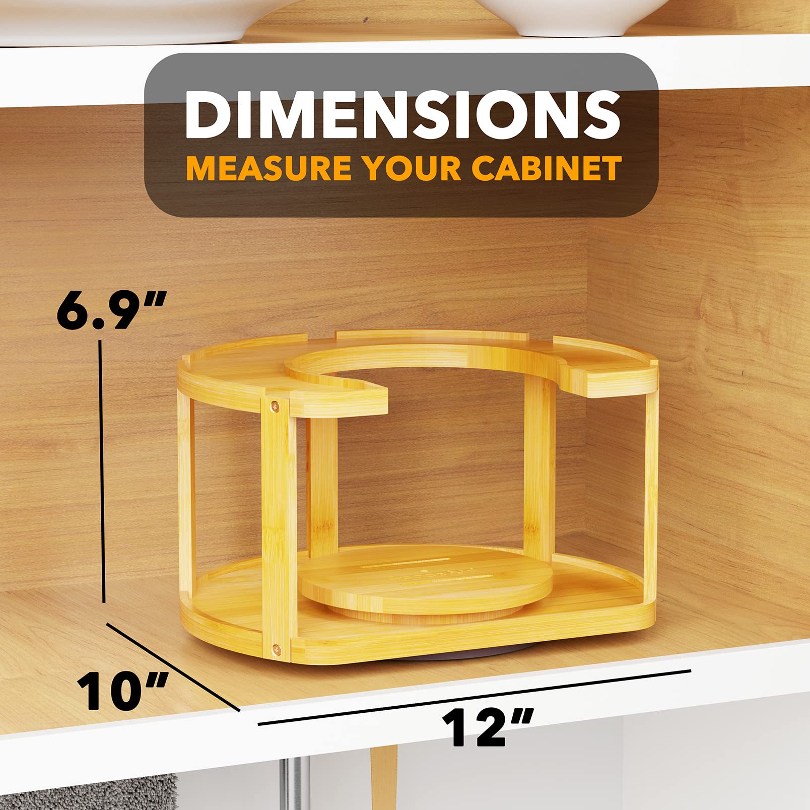Spaceaid 2 Tier Bamboo Spice Rack Organizer, Lazy Susan Turntable For Cabinet, Home Kitchen Spices Spinning Rotating Shelf Racks
