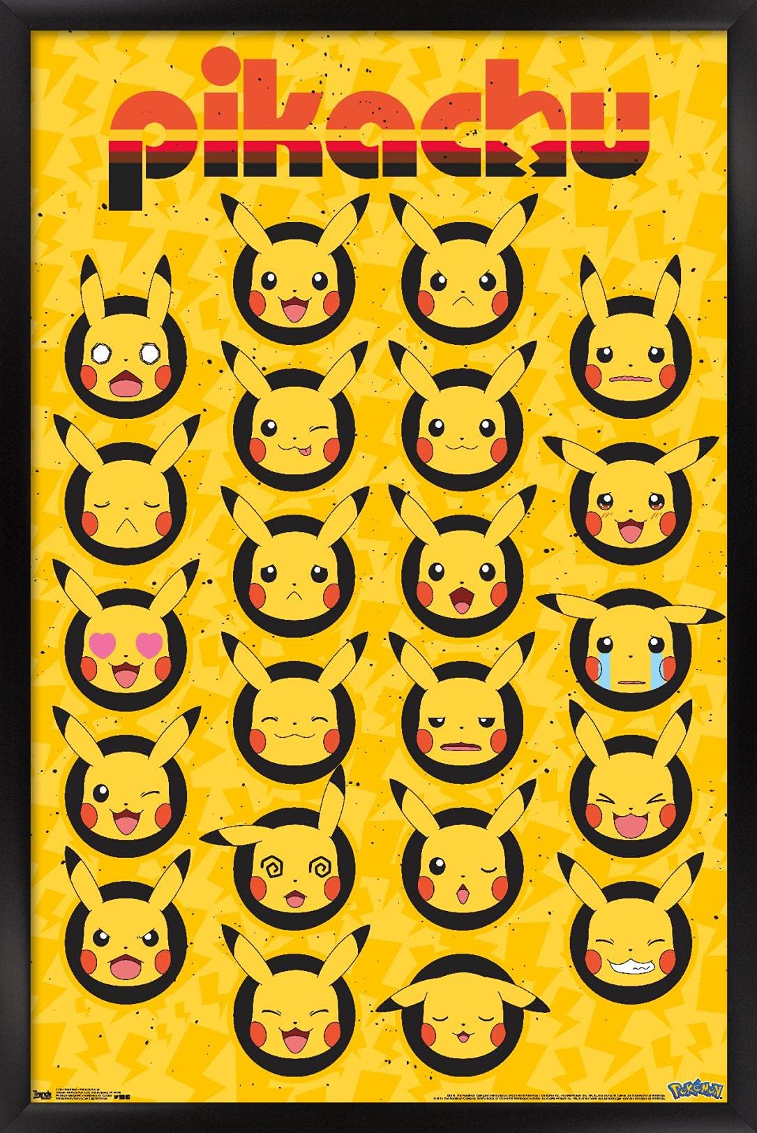 Trends International Pok  Mon - Pikachu Faces Wall Poster, 22.375'' X 34'', Black Framed Version