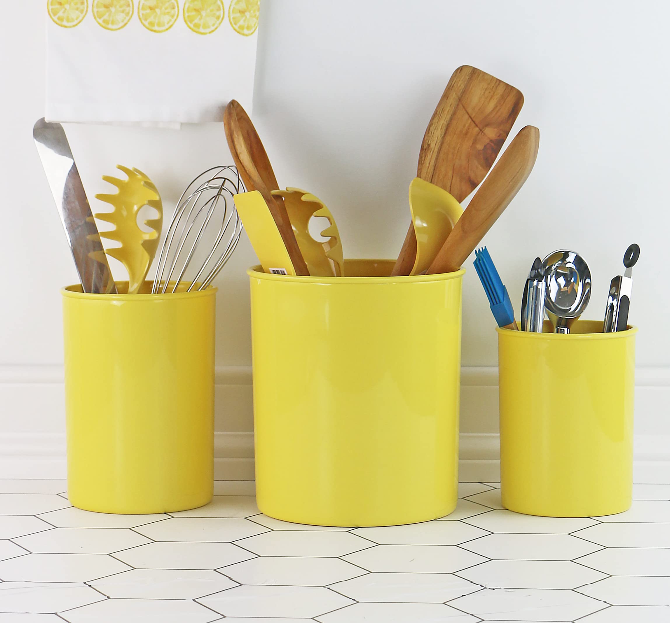Reston Lloyd Multipurpose Crock Organize All Kinds Of Utensils & Kitchen Tools, Extra Large Holder, Lemon