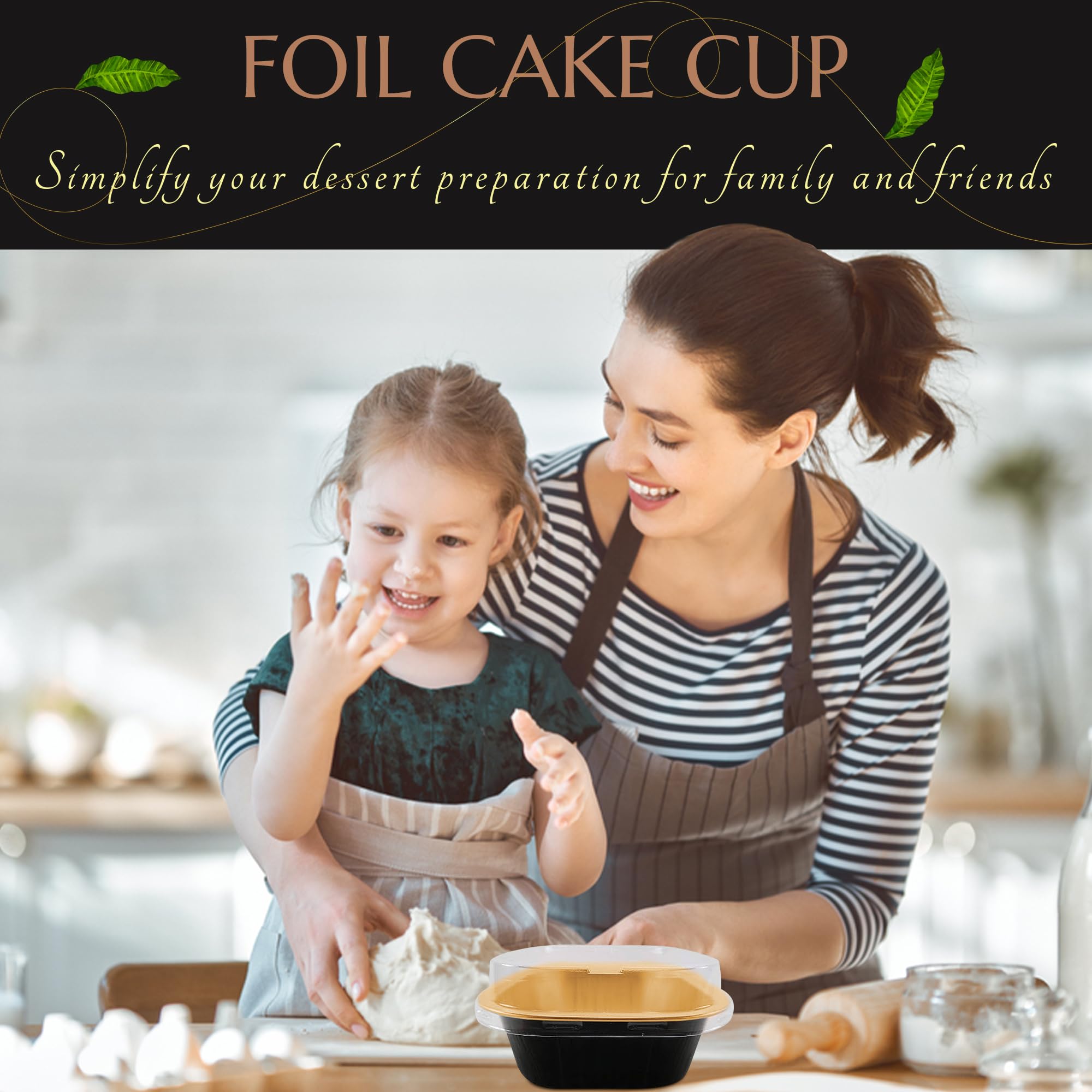 Kitchendance Disposable Foil Cake And Dessert Cup Set With Lid - 4.5 X 4.5'' Square Cake Baking Pan For Hotels, Restaurants, Hea