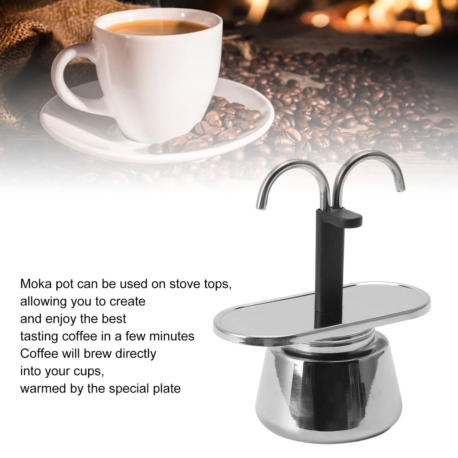2 Cup Stovetop Espresso Maker, Moka Pot Classic Italian Coffee Maker Espresso Maker Stovetop, 100Ml Double Head Stainless Steel,