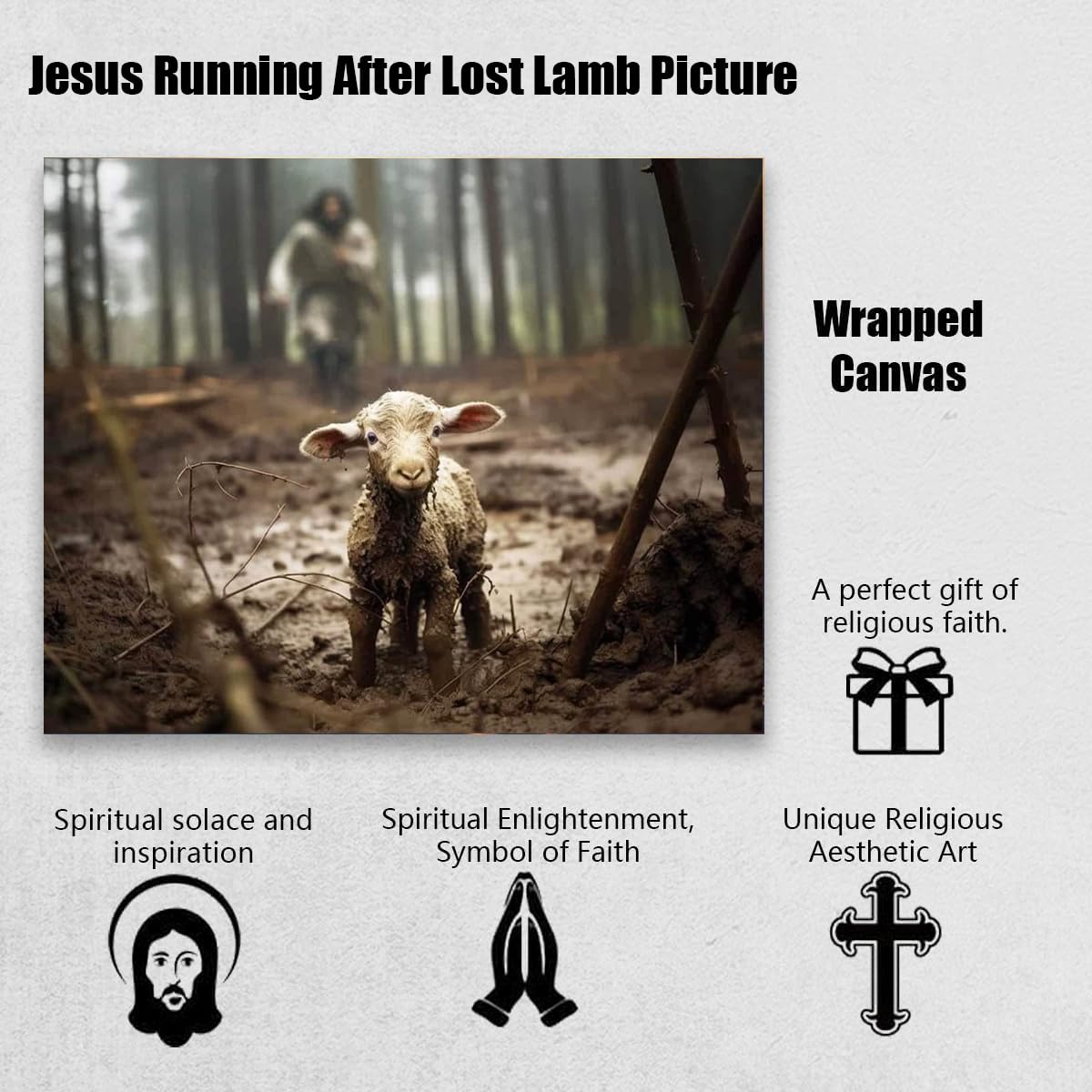Jesus And Lamb Canvas Wall Art Jesus Running After Lost Lamb Picture Wall Art Canvas Print Christian Home Decor 30X24 Inch (Land