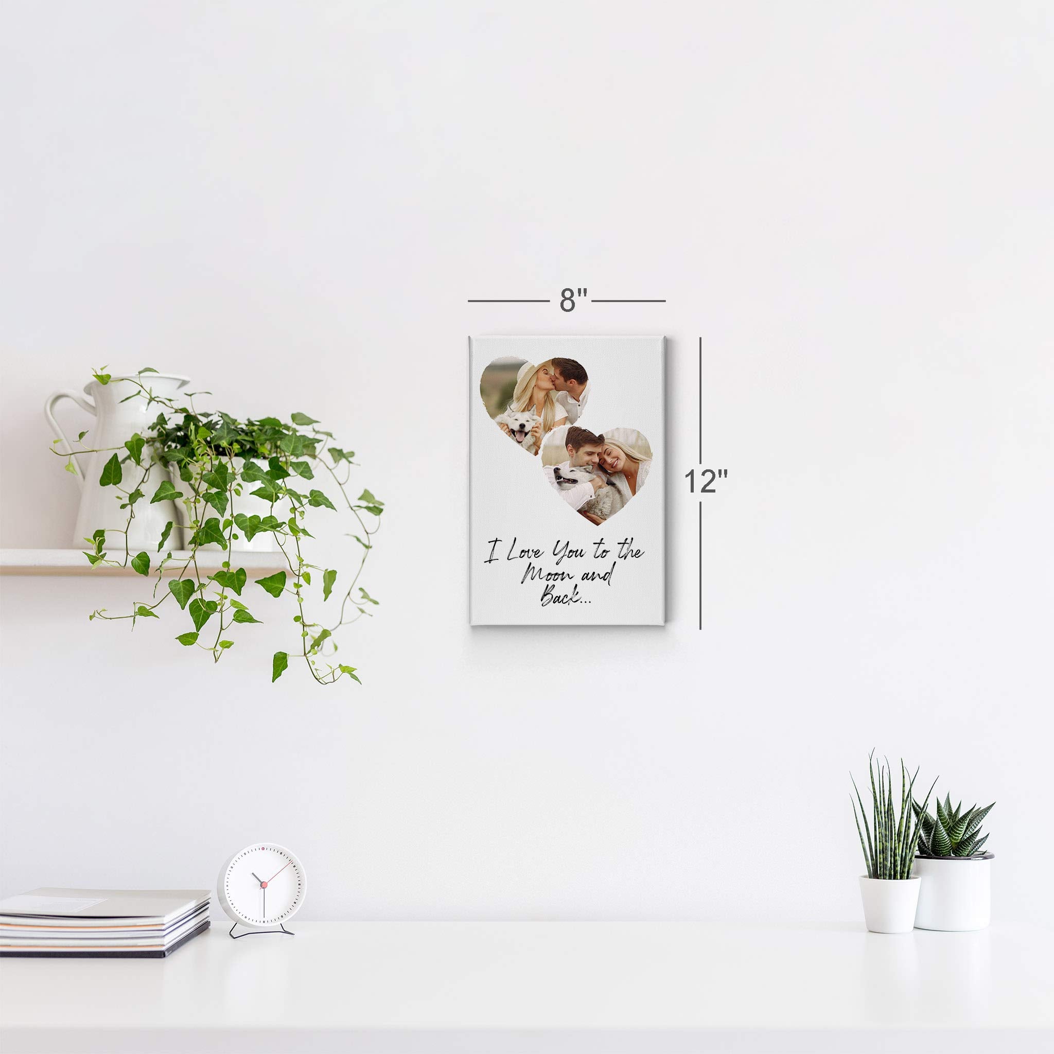 Smile Art Design Custom Photo Print Canvas Print with Your Photos Personalized Photo Upload 2 Images Collage Picture Heart Shape with Quote Couple Personalized Gift Wedding Gift Decor - 22x15 inches